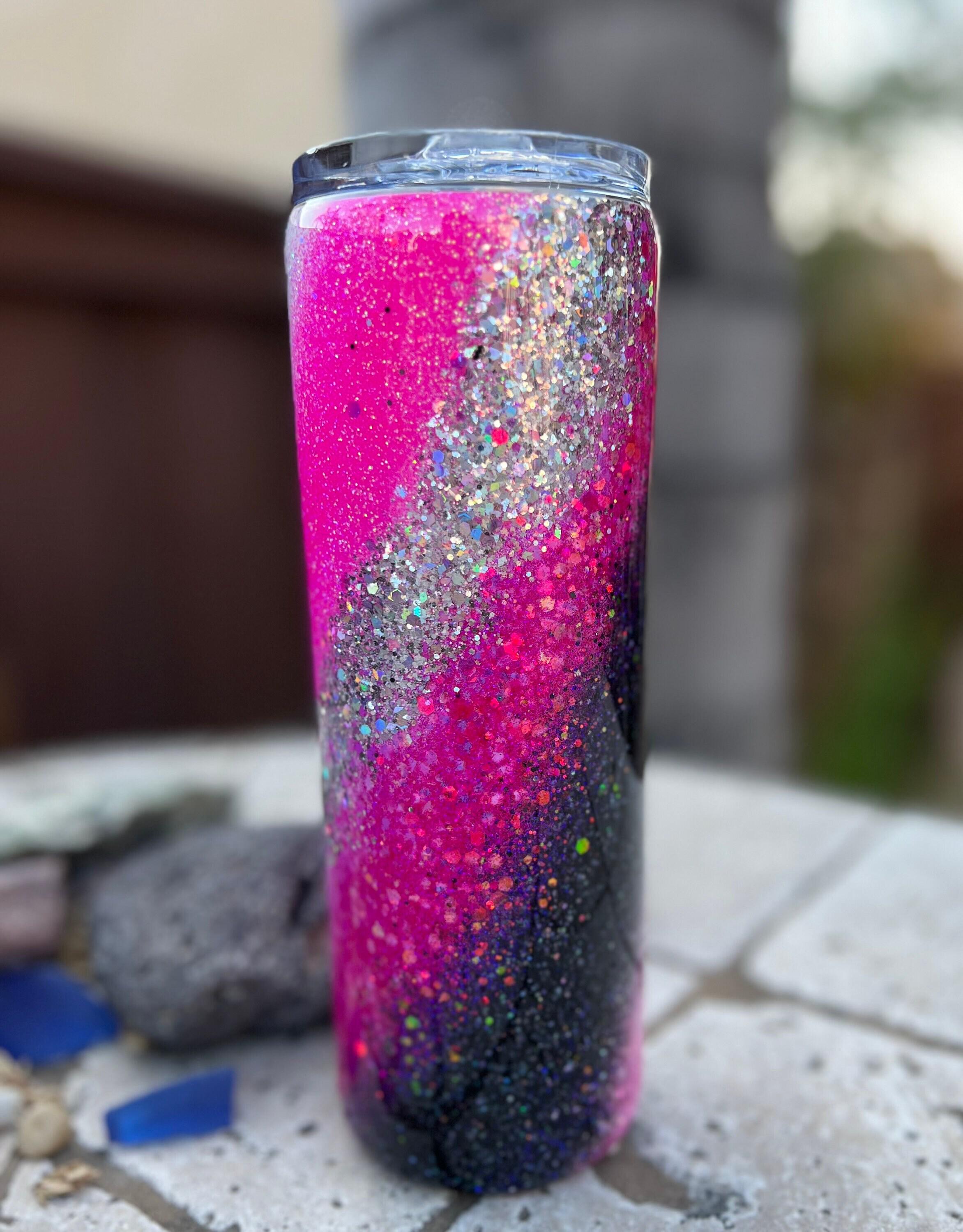 Light pink glitter swirl epoxy tumbler