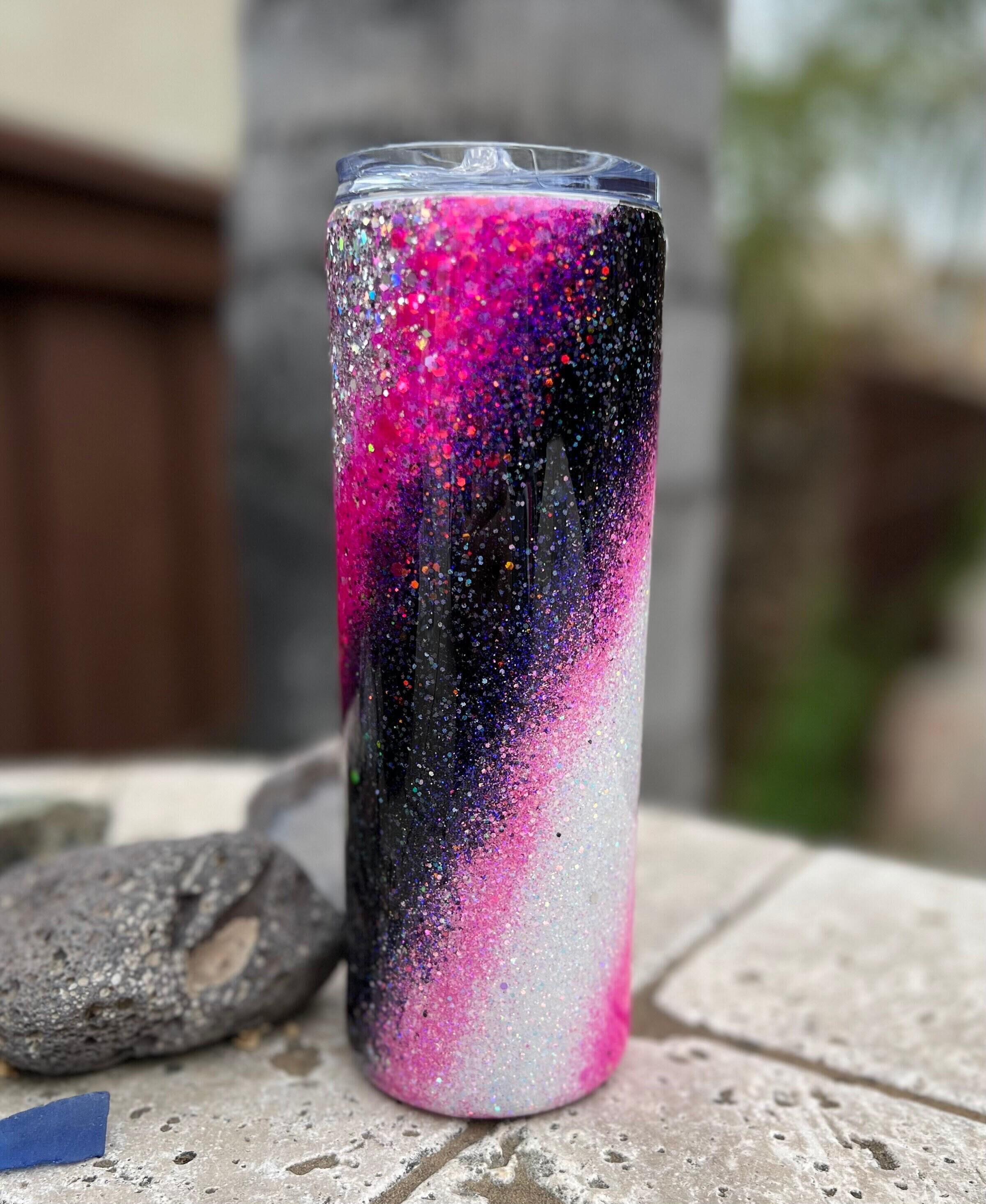 Light pink glitter swirl epoxy tumbler