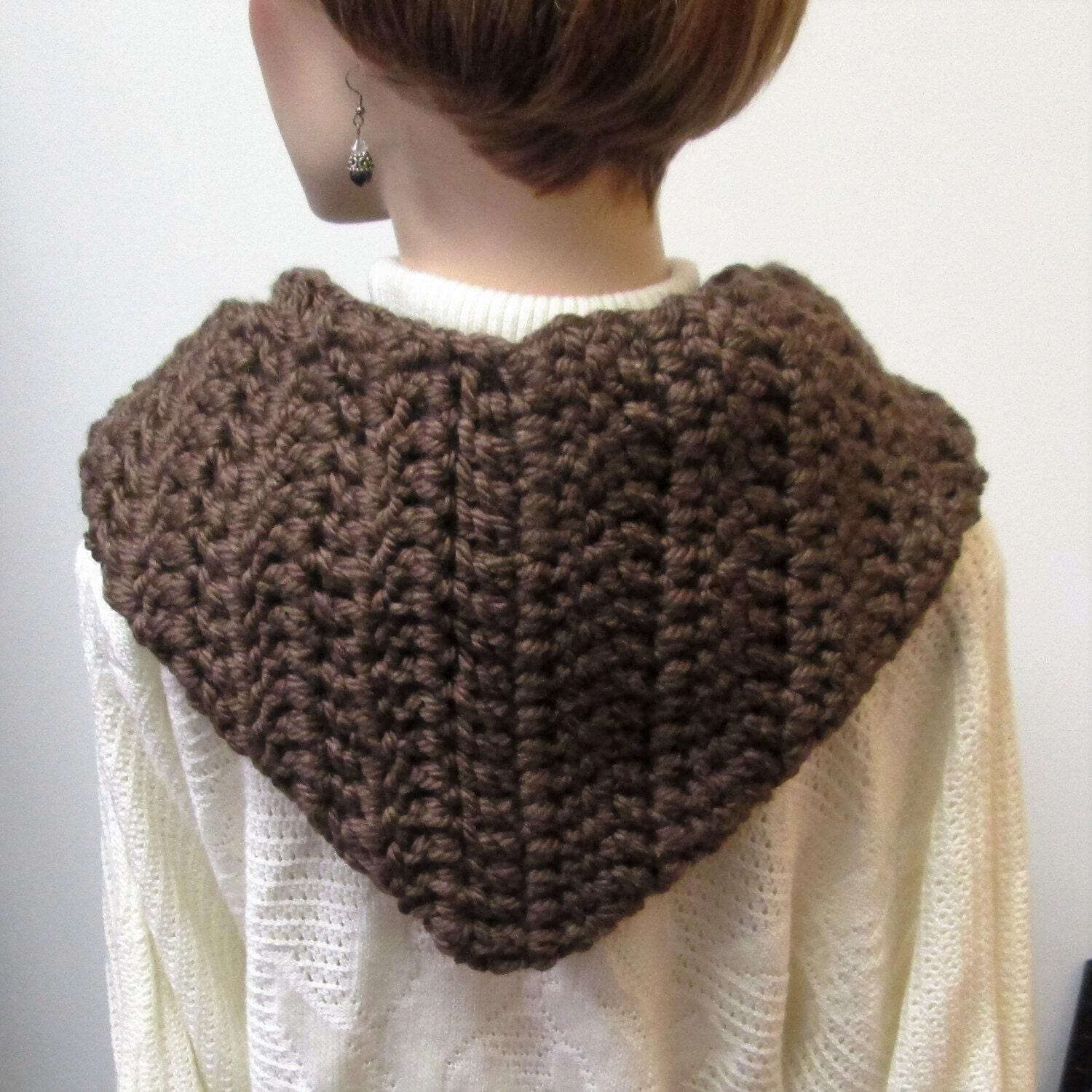 Chocolate Brown Hooded Scarf Crochet With Chunky Warm Acrylic top Yarn