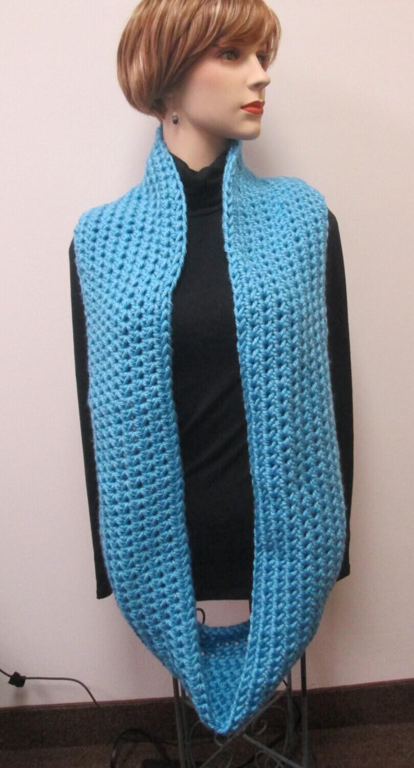 Soft shops Blue Long Fall Scarf - Crochet With Chunky Warm Acrylic Yarn