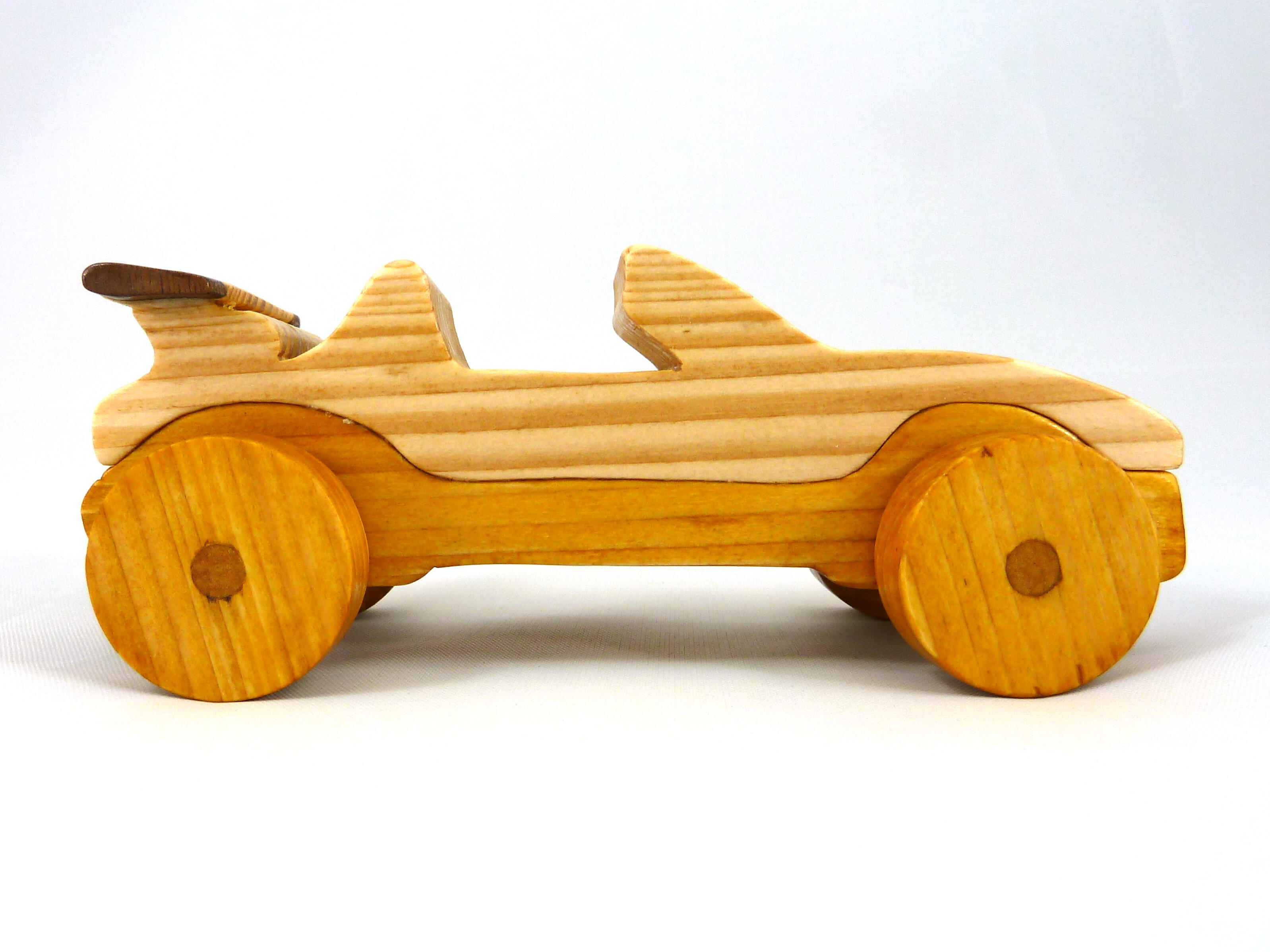 Wooden Toy Car Convertible Handmade and Finished With Amber And