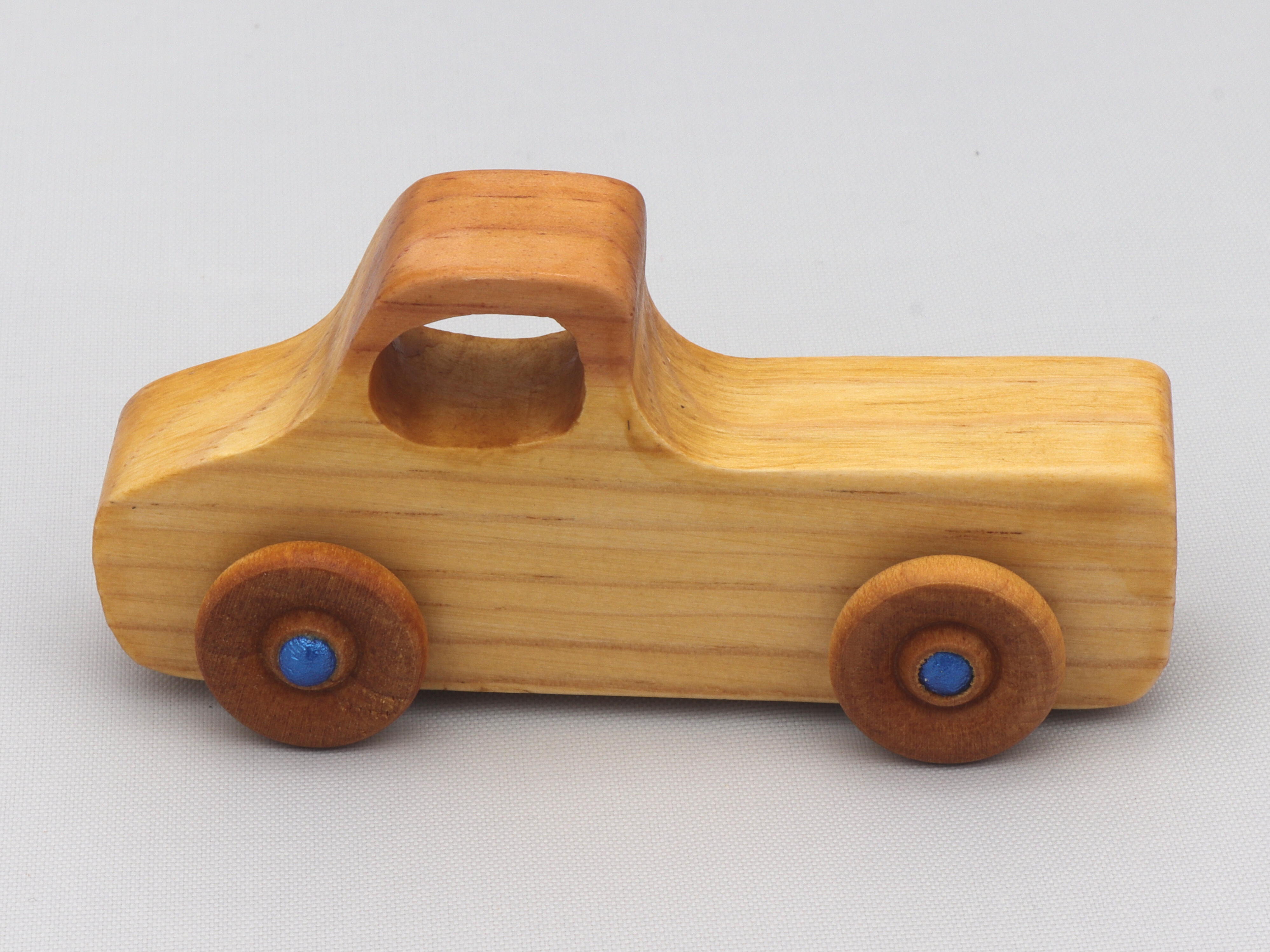 Wood Toy Pickup Truck Handmade and Finished with Amber Shellac and Metallic Sapphire Blue Paint From My Play Pal Collection