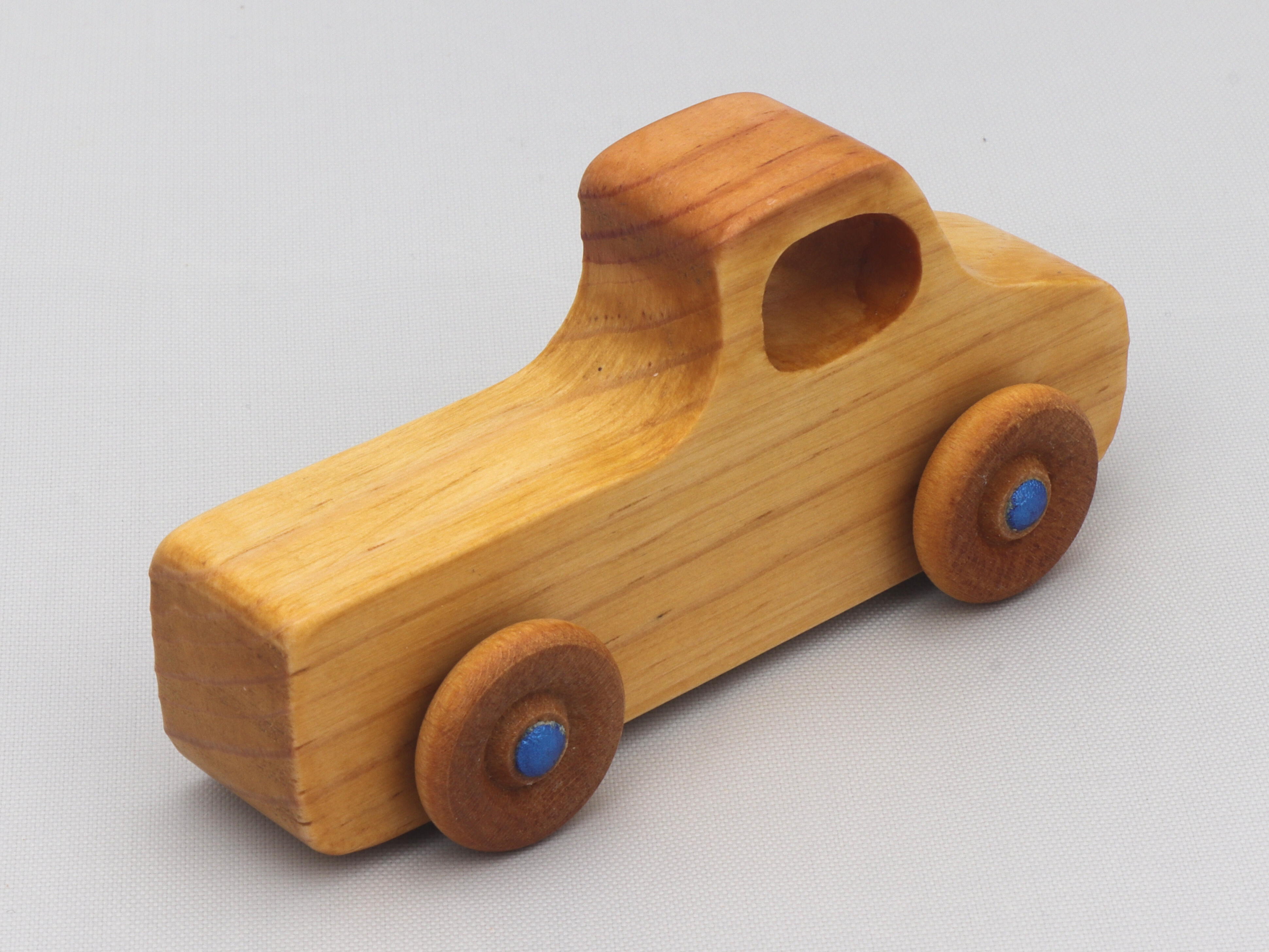 Wood Toy Pickup Truck Handmade and Finished with Amber Shellac and Metallic Sapphire Blue Paint From My Play Pal Collection