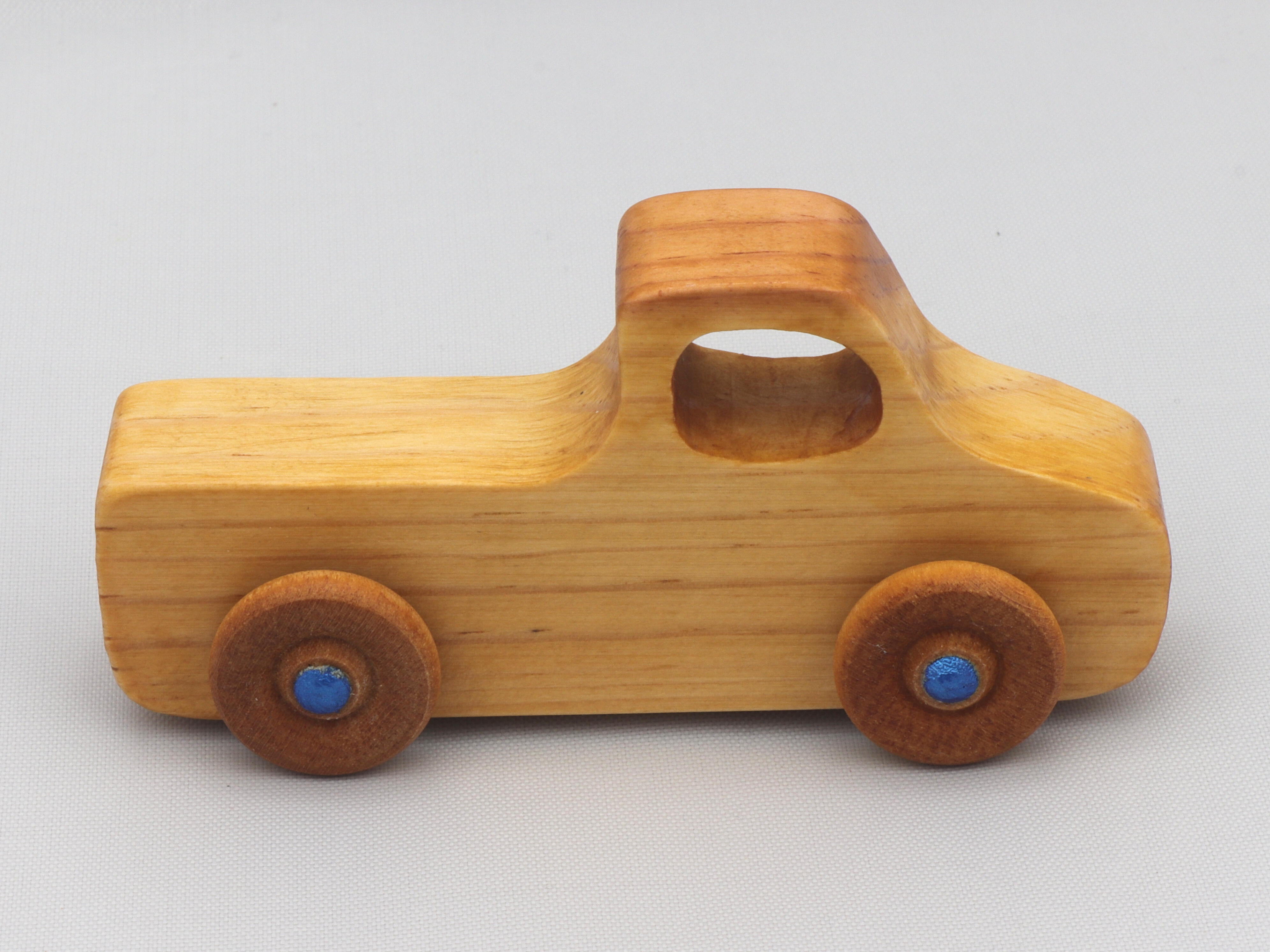 Wood Toy Pickup Truck Handmade and Finished with Amber Shellac and Metallic Sapphire Blue Paint From My Play Pal Collection