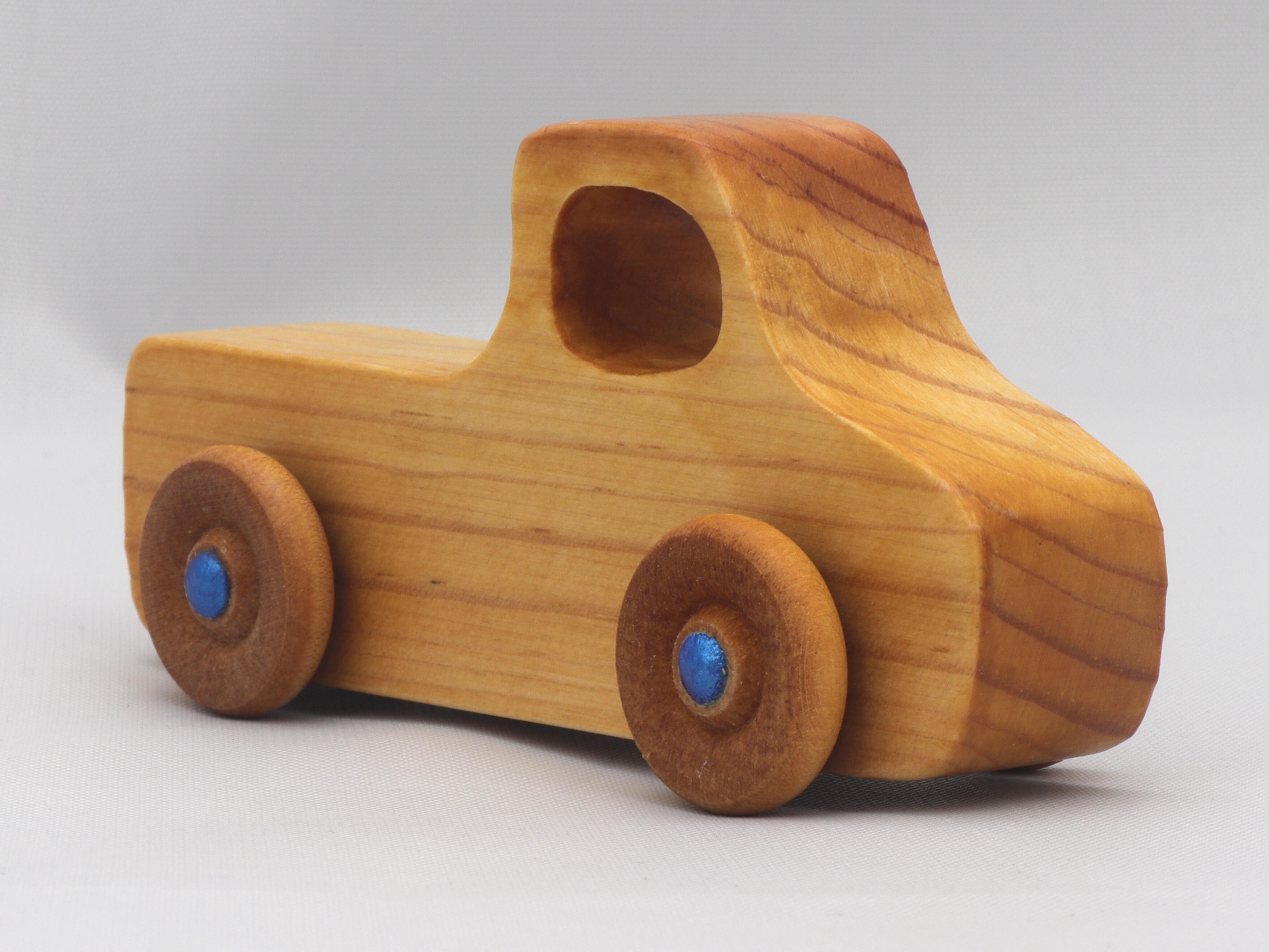 Wood Toy Pickup Truck Handmade and Finished with Amber Shellac and Metallic Sapphire Blue Paint From My Play Pal Collection