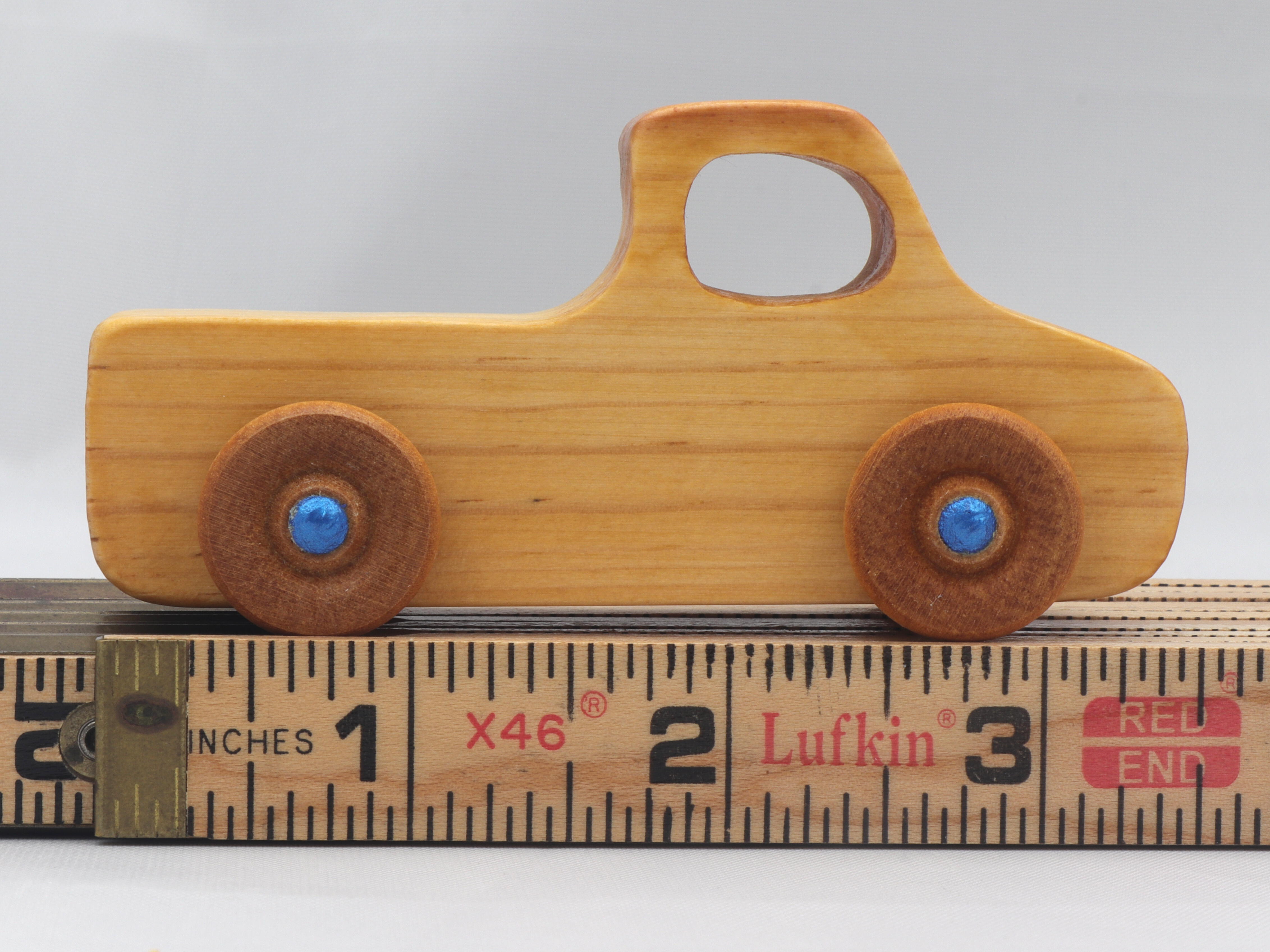 Wood Toy Pickup Truck Handmade and Finished with Amber Shellac and Metallic Sapphire Blue Paint From My Play Pal Collection