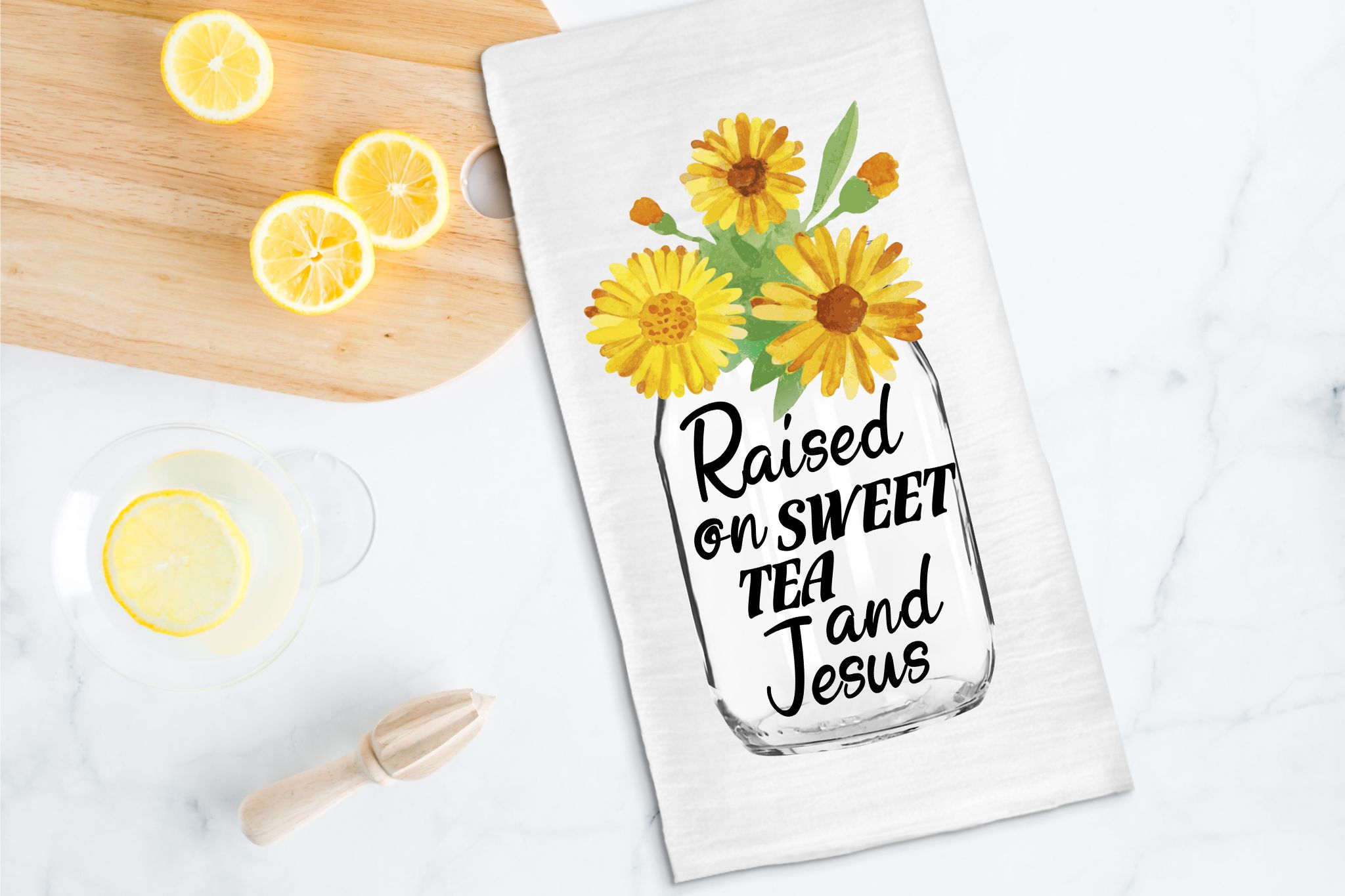 Raised On Sweet Tea And Jesus Dish Towel - Farmhouse Tea Towel Kitchen –  Lazy Gator Tees