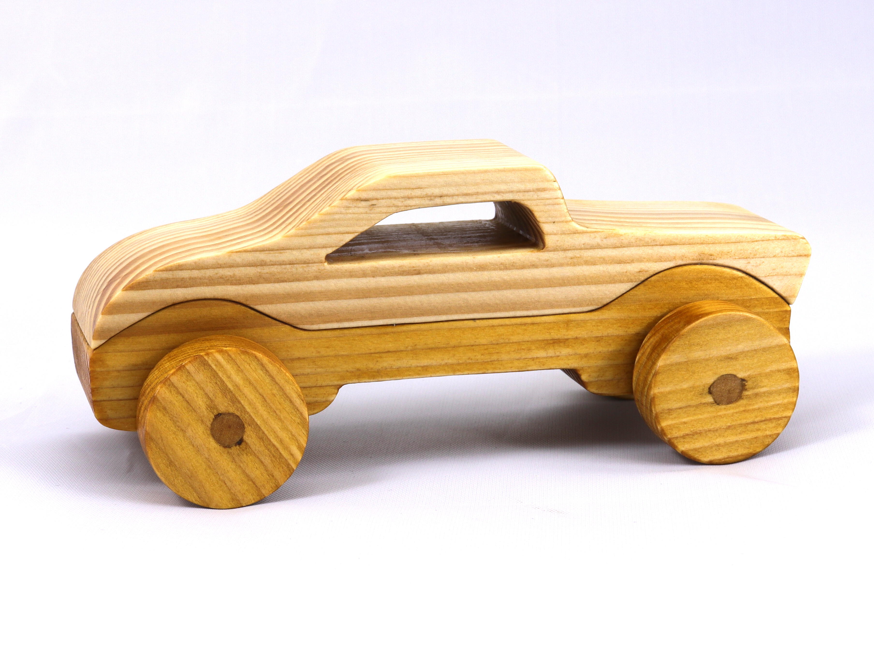 Wooden Toy Car Handmade and Finished with a Two Tone Clear and Amber Shellac From My Speedy Wheels Collection