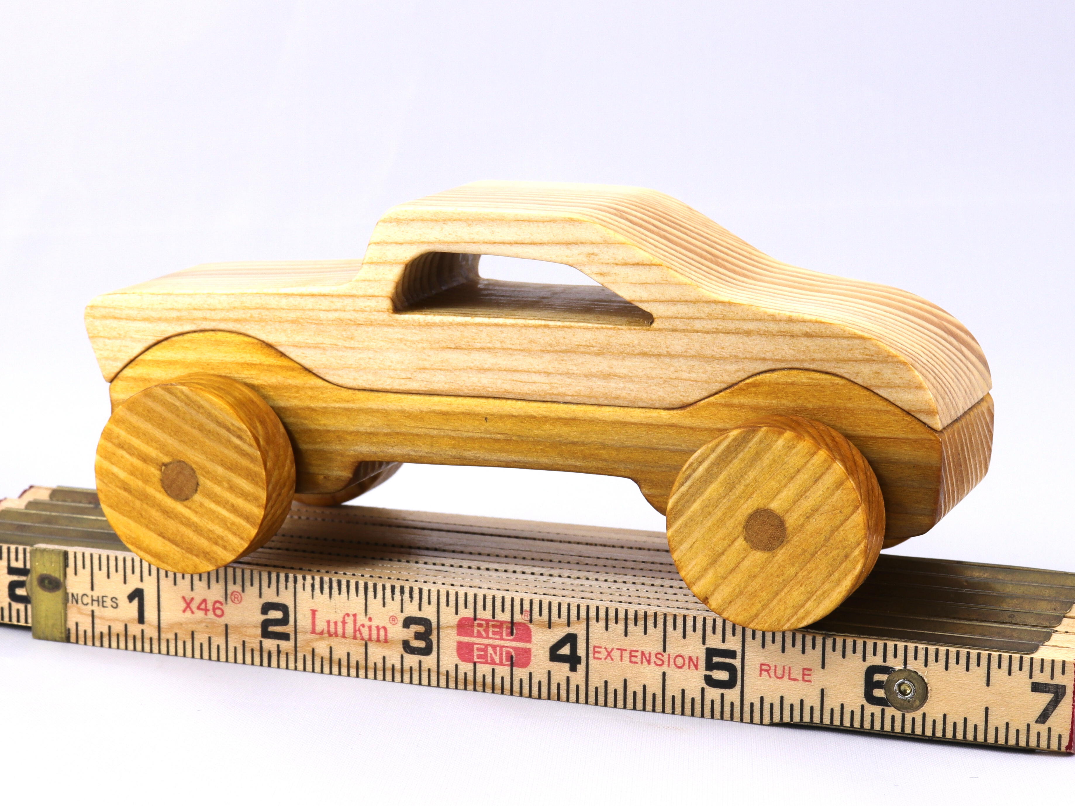 Handmade Wood Toy Car Finished with Two-Tone Clear and Amber Shellac Roadster Coupe or Truck From My The Speedy Wheels Collection