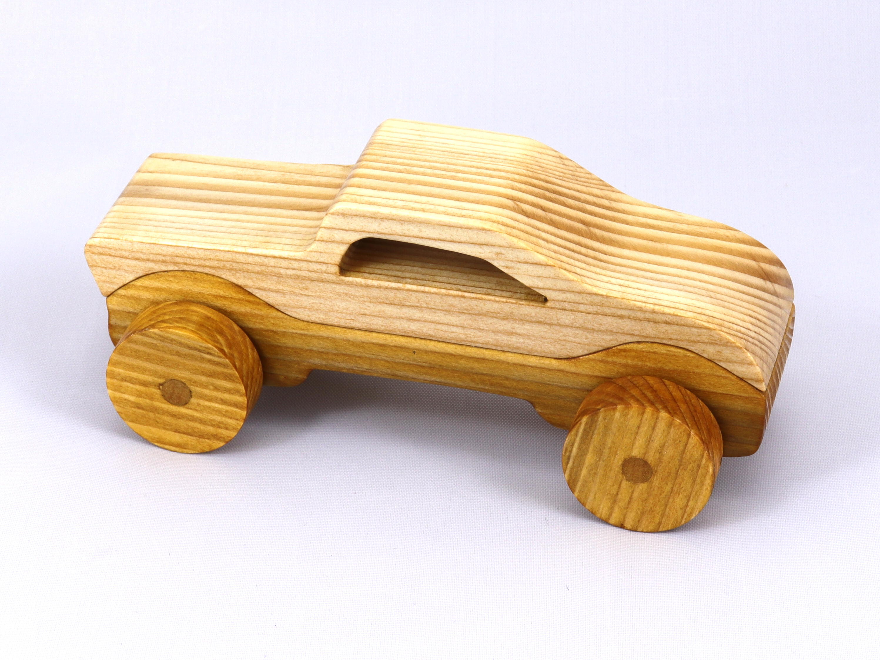 Wooden Toy Car Handmade and Finished with a Two Tone Clear and