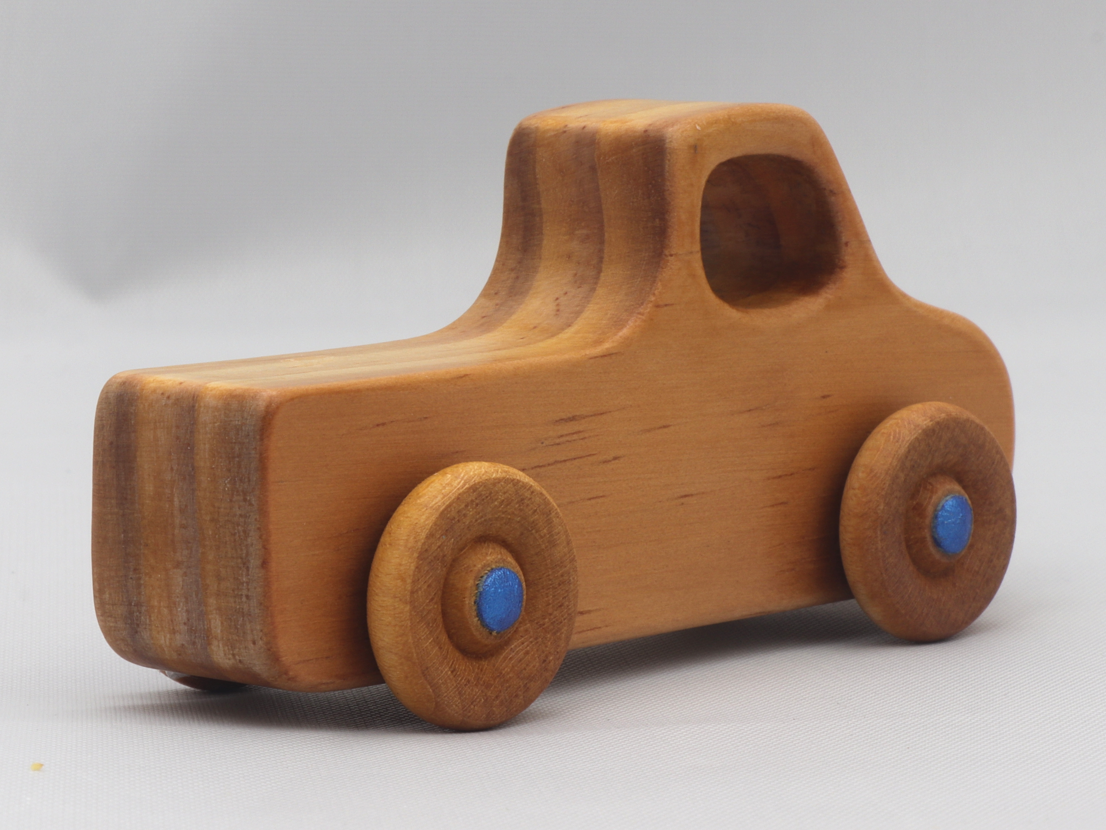 Handmade Wood Toy Truck Finished with Amber Shellac and Metallic Sapphire Blue Acrylic Paint from the Play Pal Collection