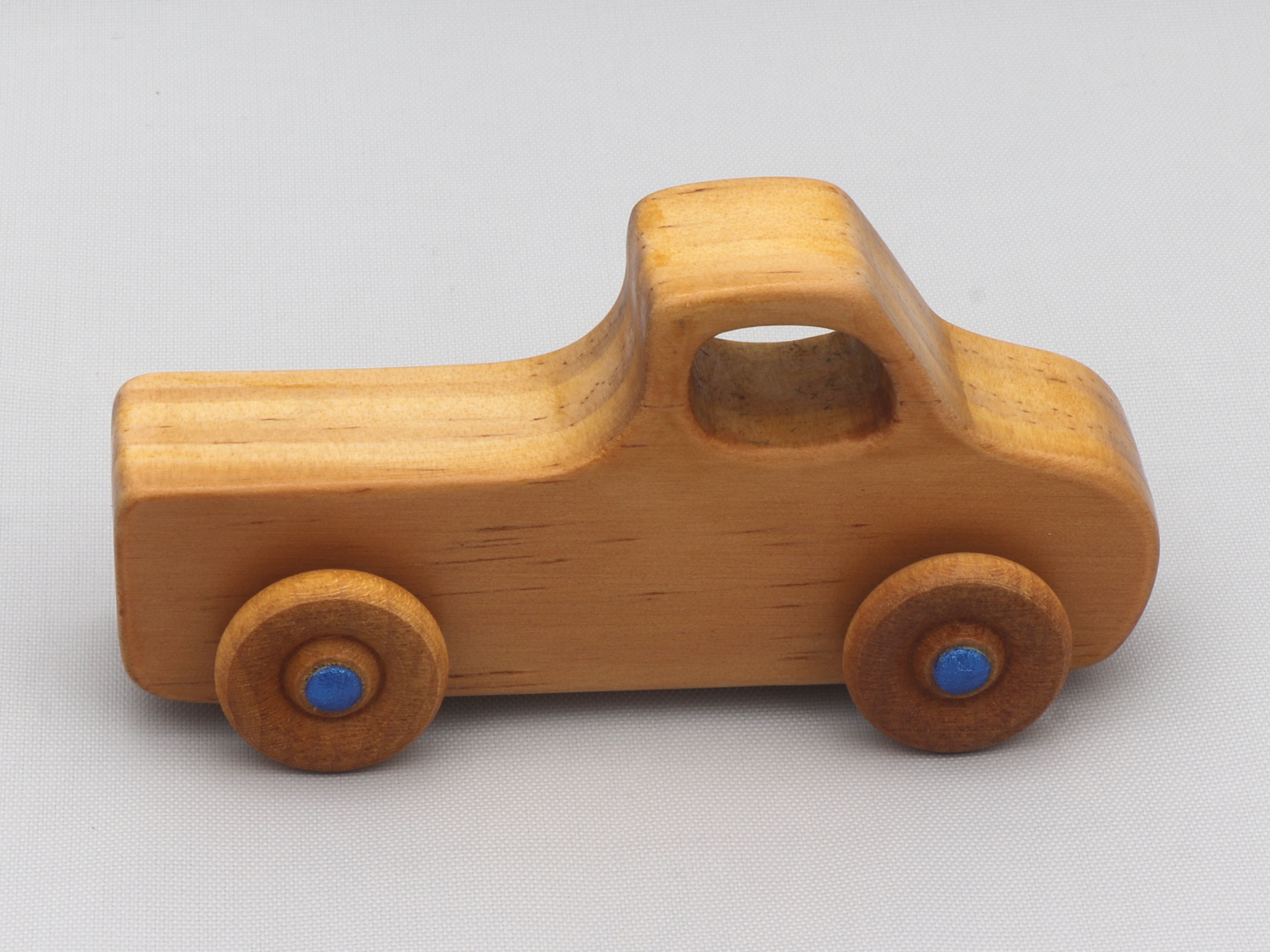 Handmade Wood Toy Truck Finished with Amber Shellac and Metallic Sapphire Blue Acrylic Paint from the Play Pal Collection