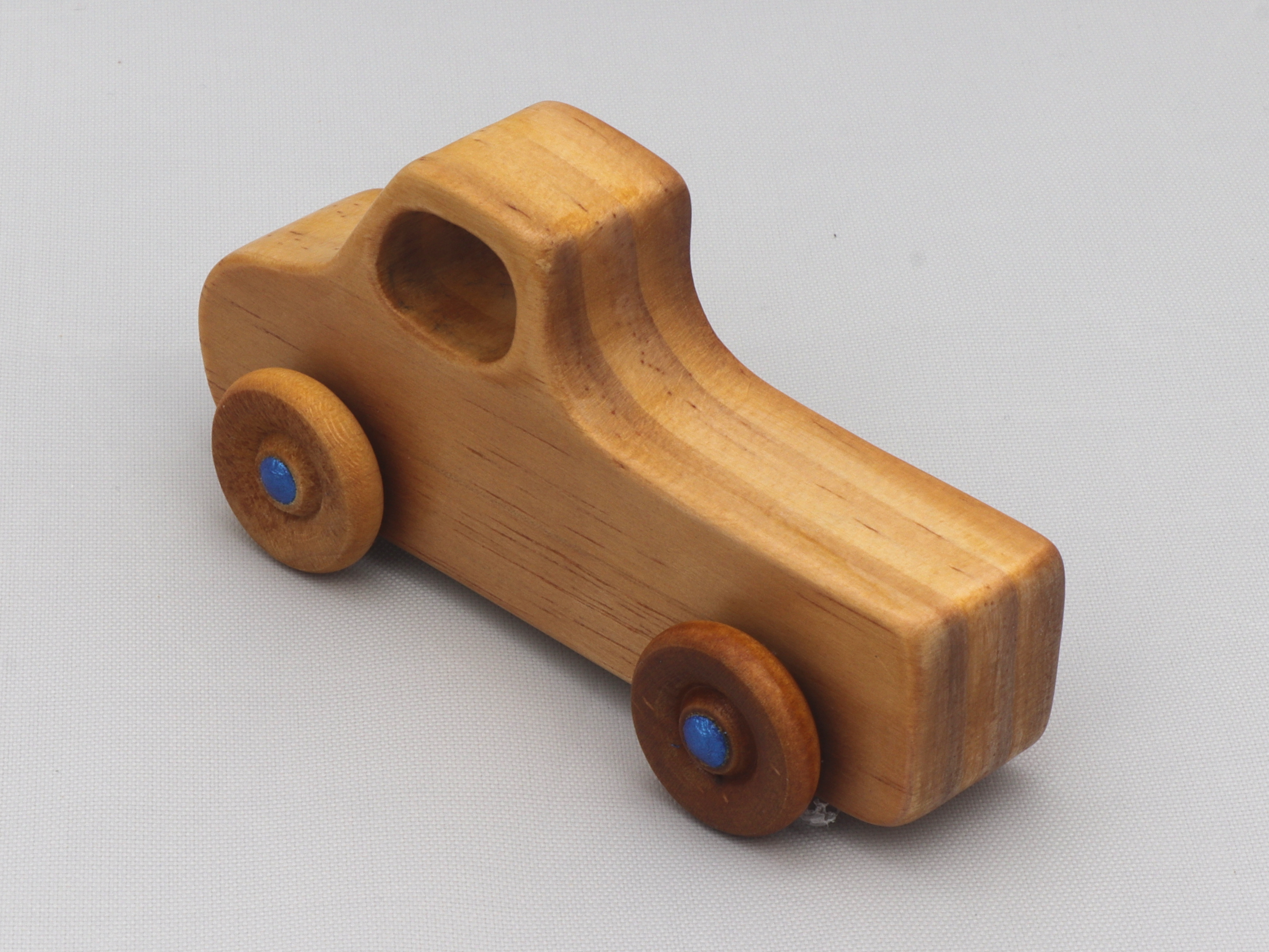 Handmade Wood Toy Truck Finished with Amber Shellac and Metallic Sapphire Blue Acrylic Paint from the Play Pal Collection