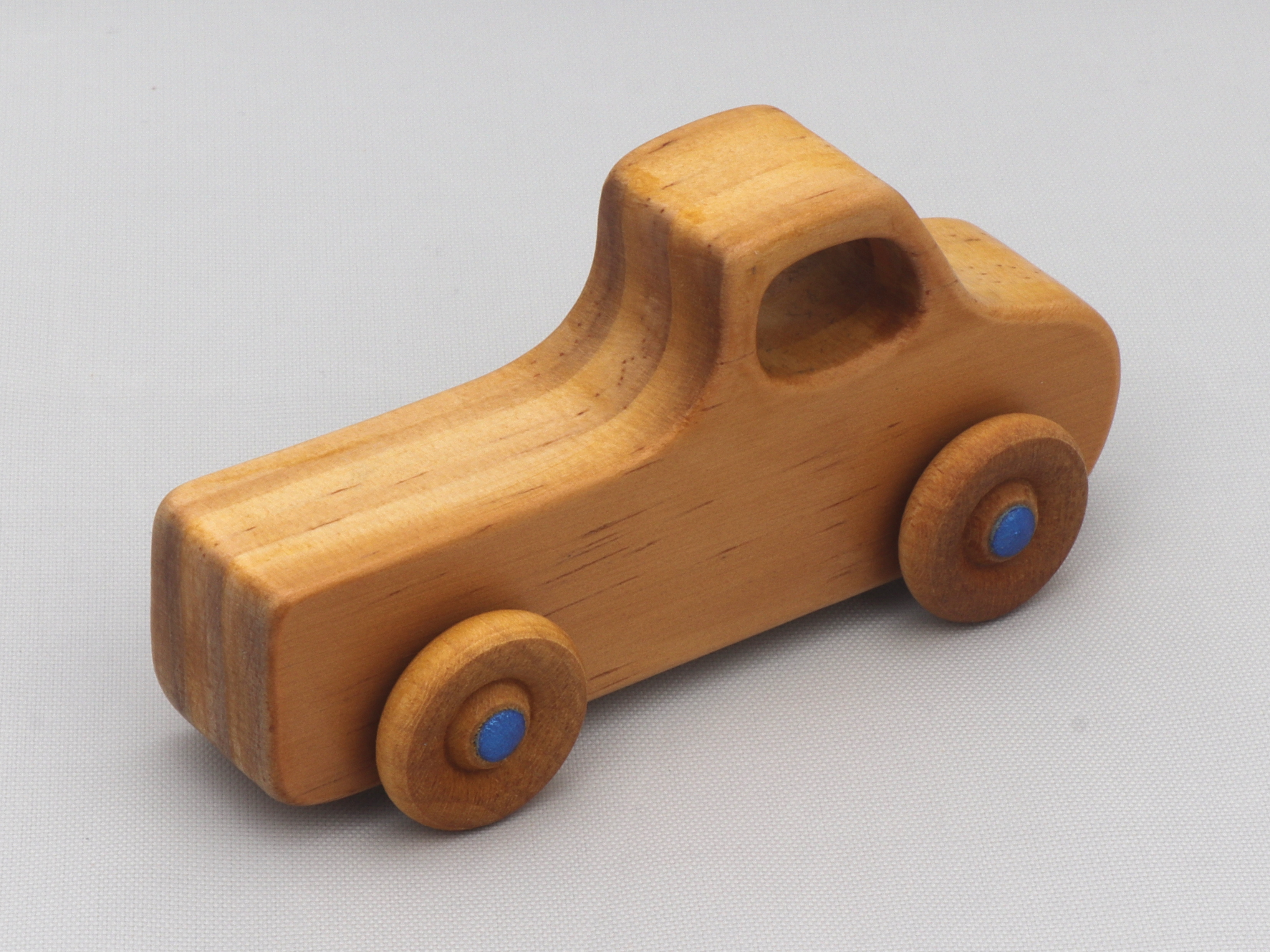 Handmade Wood Toy Truck Finished with Amber Shellac and Metallic Sapphire Blue Acrylic Paint from the Play Pal Collection