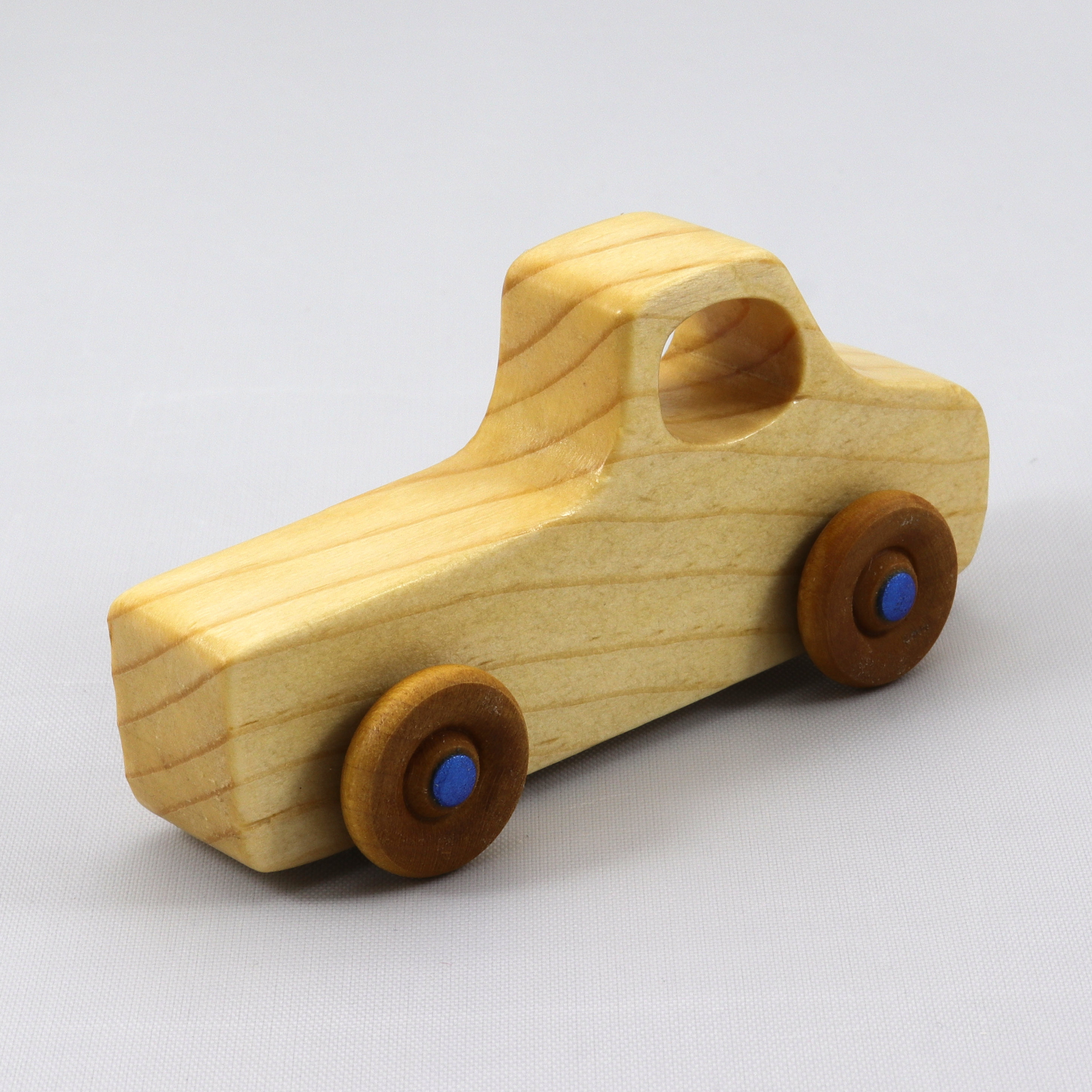 Handmade Wood Toy Pickup Truck Hand Finished With Clear And Amber Shellac With Metallic Sapphire Blue Trim From My Play Pal Collection
