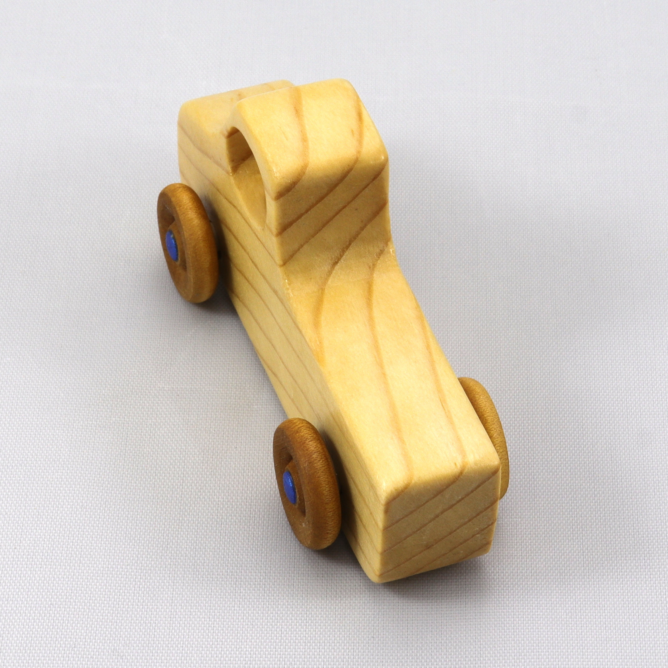 Handmade Wood Toy Pickup Truck Hand Finished With Clear And Amber Shellac With Metallic Sapphire Blue Trim From My Play Pal Collection