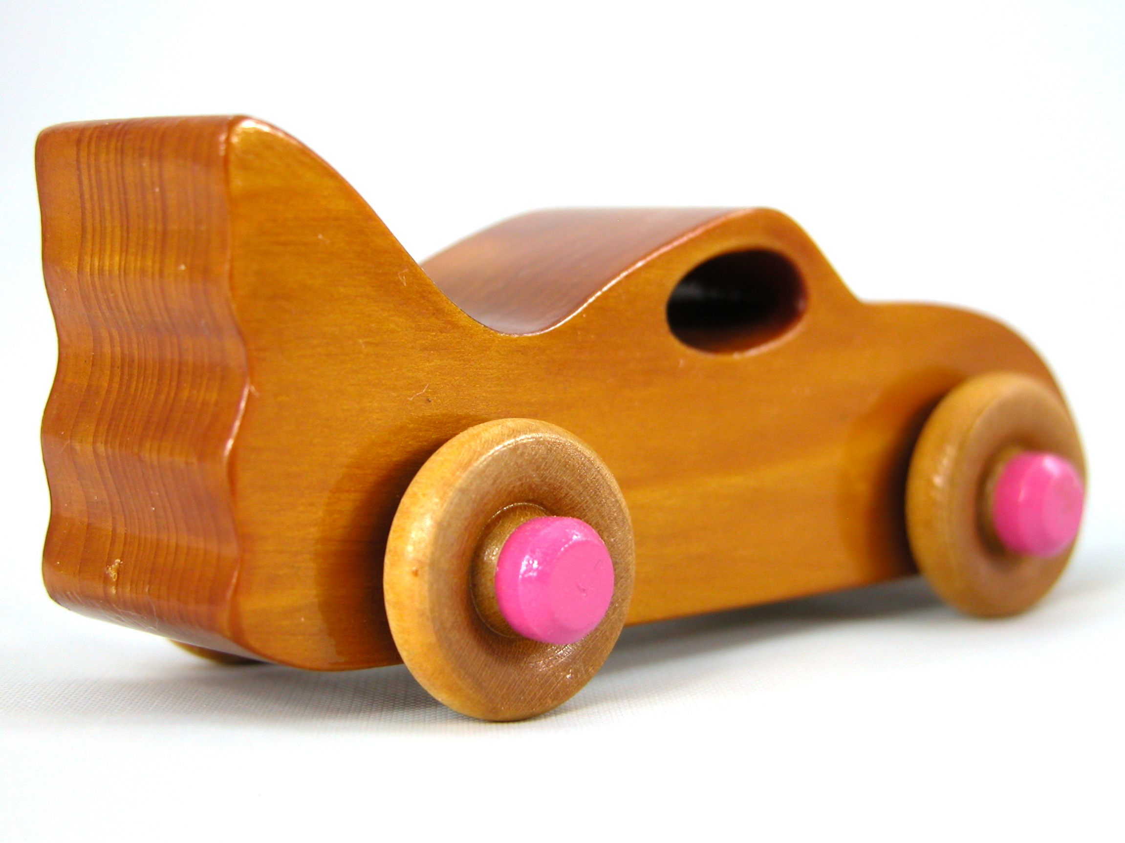Handmade Wood Toy Bat Car Hand Finished With Amber Shellac And Hot Pink Acrylic Paint From My Play Pal Collection