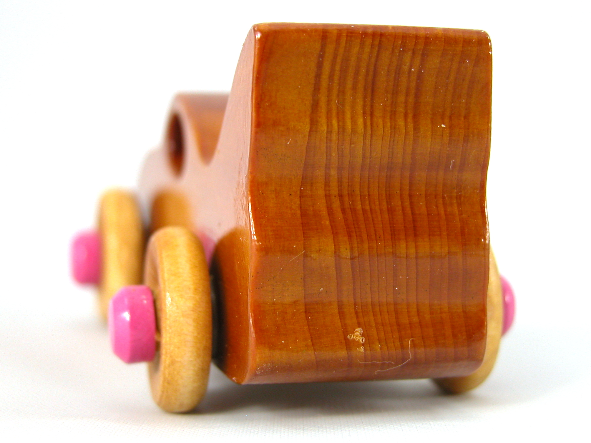 Handmade Wood Toy Bat Car Hand Finished With Amber Shellac And Hot Pink Acrylic Paint From My Play Pal Collection