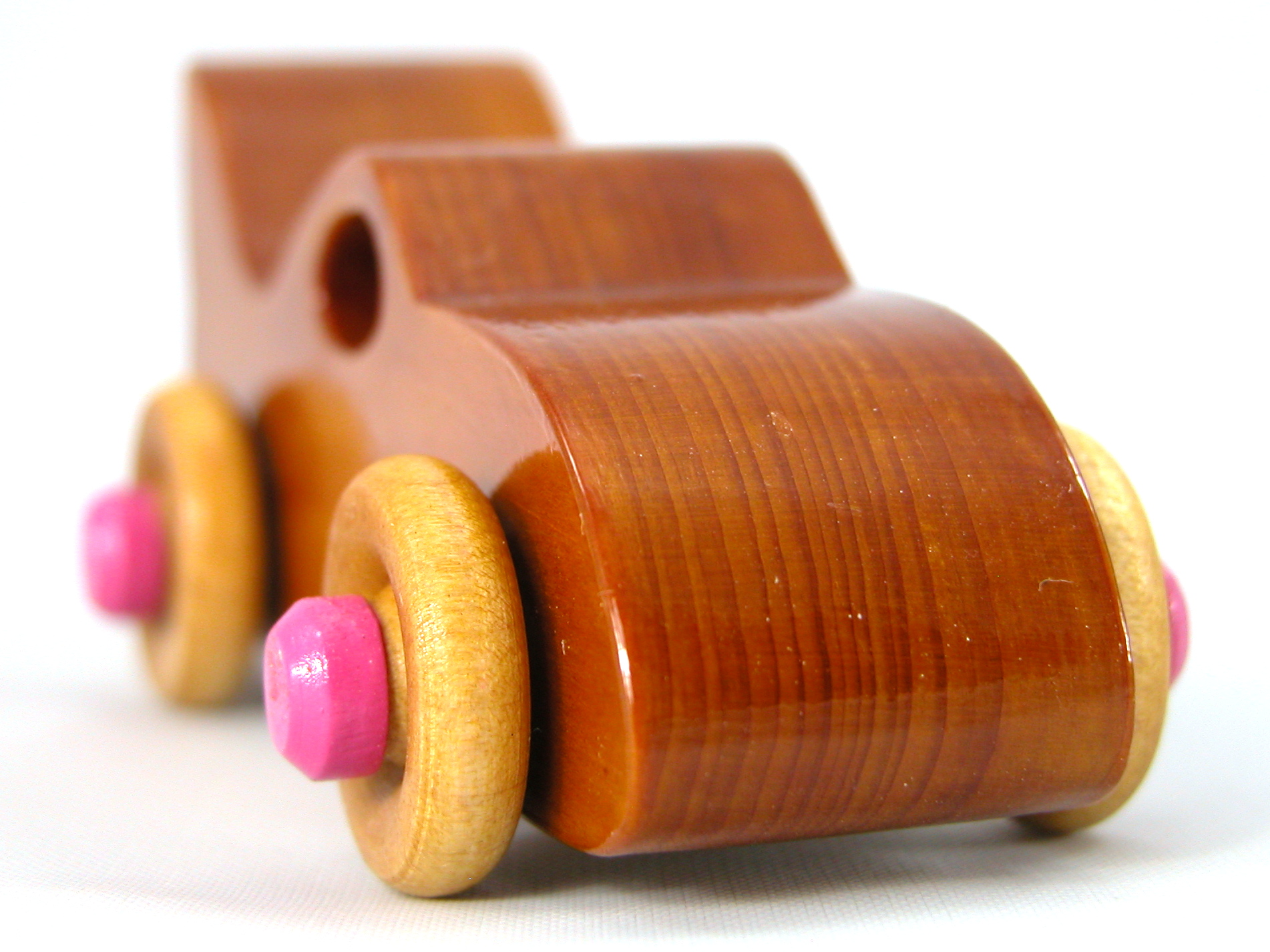 Handmade Wood Toy Bat Car Hand Finished With Amber Shellac And Hot Pink Acrylic Paint From My Play Pal Collection
