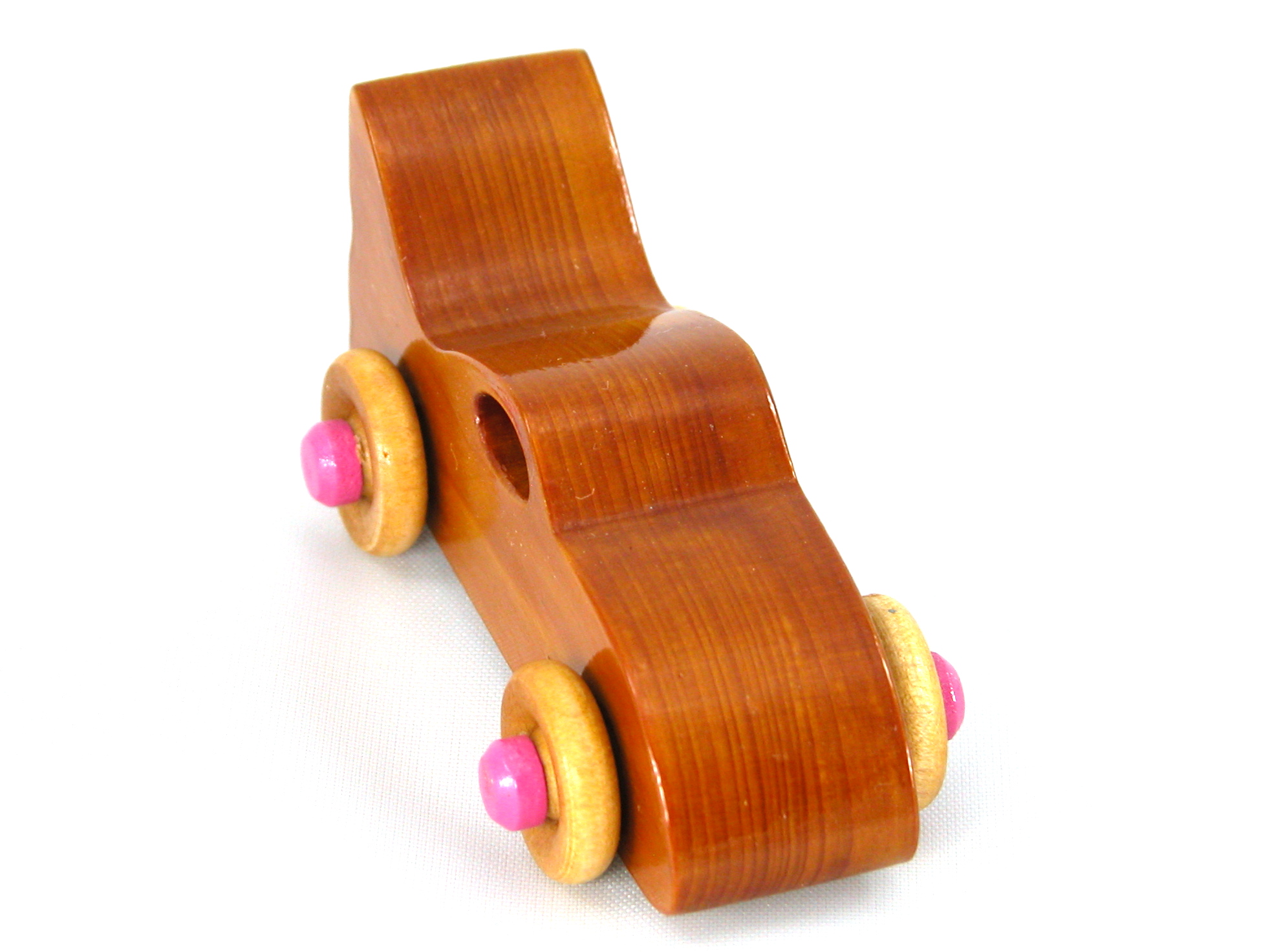 Handmade Wood Toy Bat Car Hand Finished With Amber Shellac And Hot Pink Acrylic Paint From My Play Pal Collection