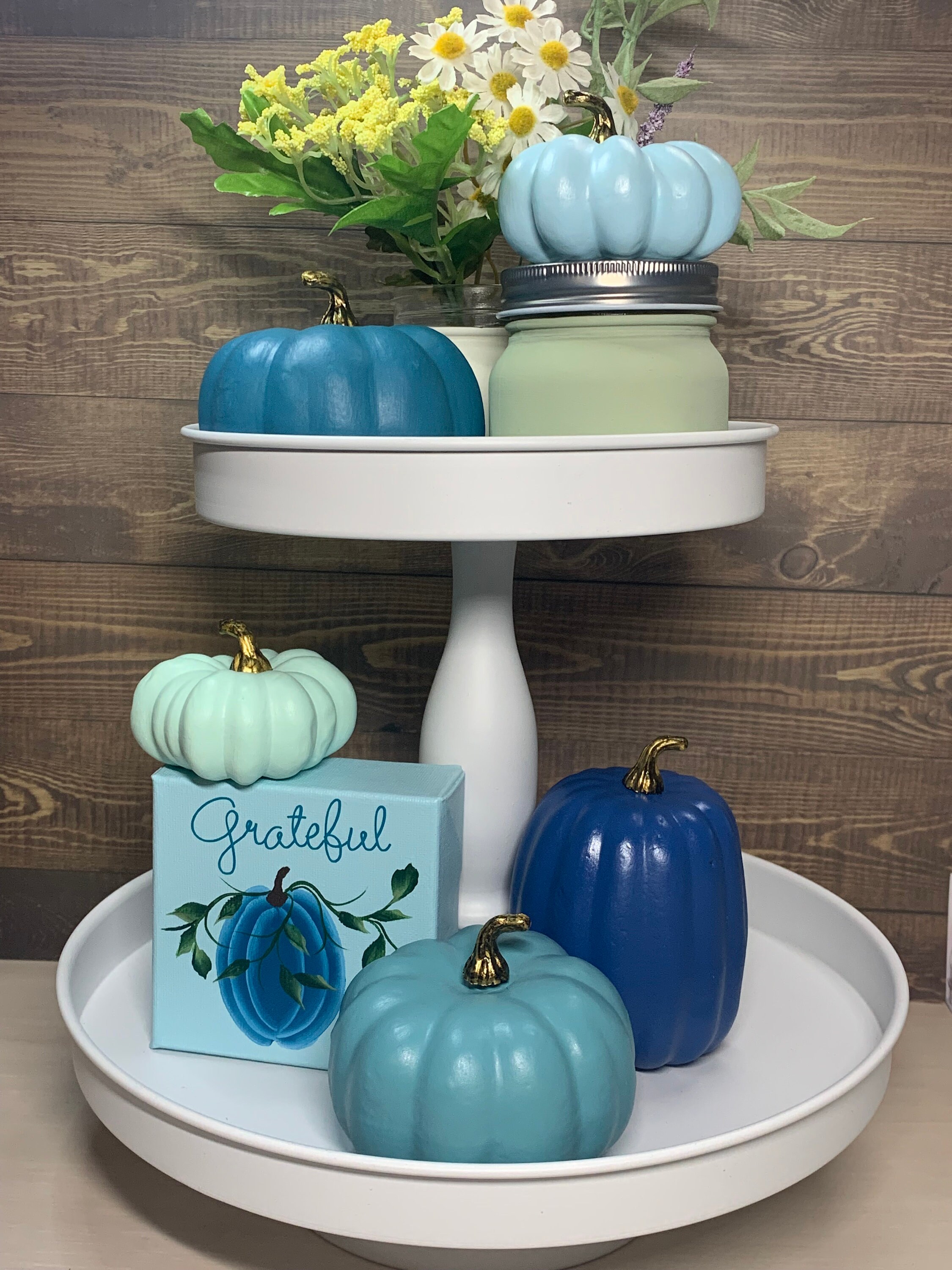 5pc Farmhouse MERMAID BLUE TEAL COASTAL Fall popular Pumpkins Rae dunn inspired