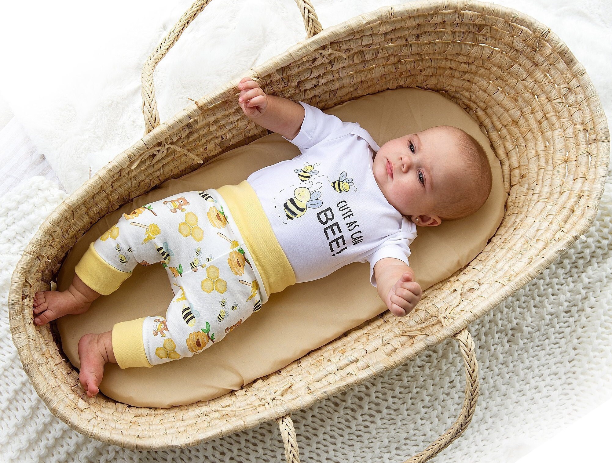 Personalized I've Arrived Organics Baby Gift Crate Gender Neutral Honeybees 0-3M Long Sleeve | 1-800-Flowers Occasions Delivery