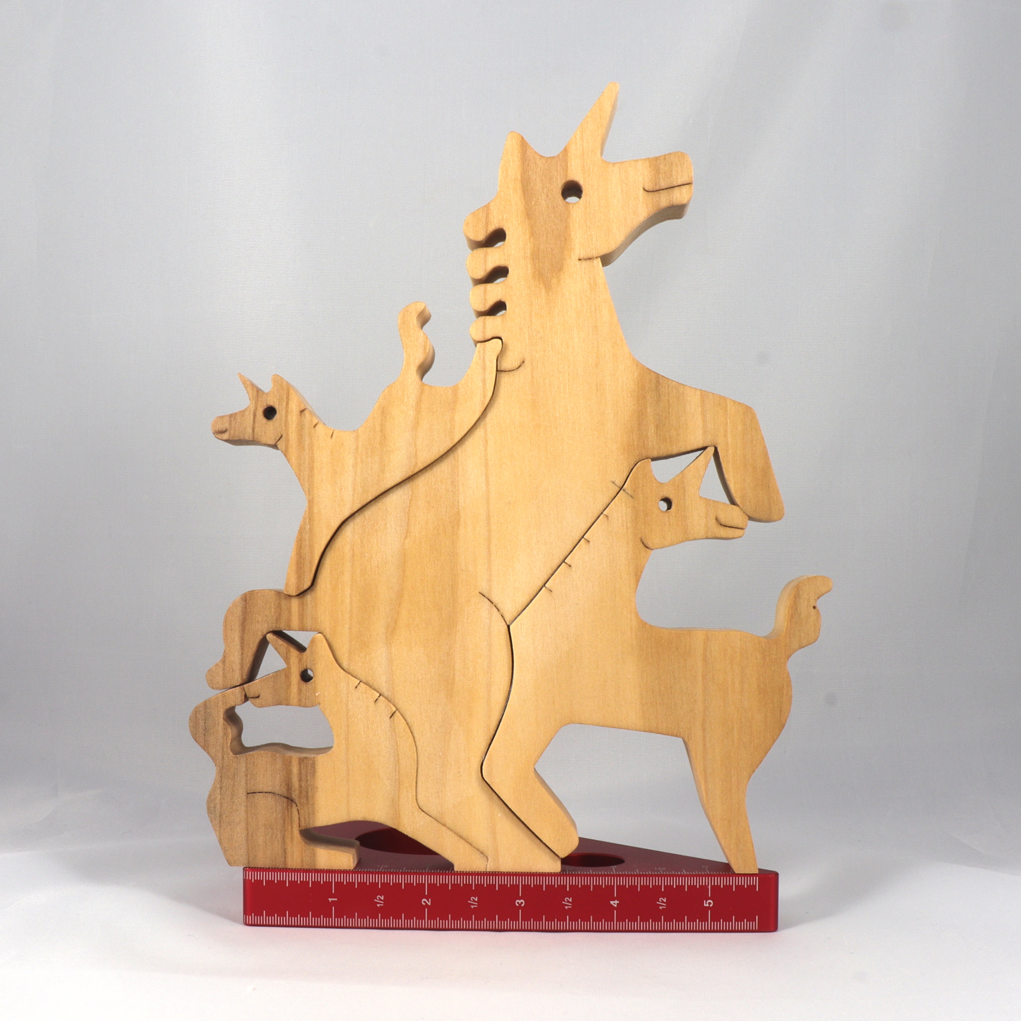 Wood Puzzle, Unicorn Family, Mom, and Babies, Handmade and Finished Freestanding Stackable Toy Fantasy Animal
