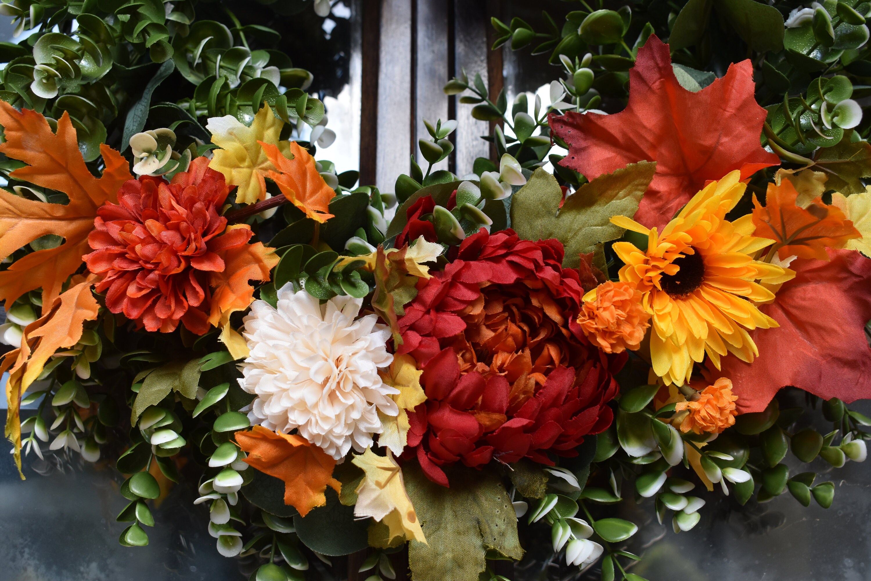 Fall Wreath With Greenery And Florals On The Bottom Autumn Wreath Fall Leaves Large Wreaths 