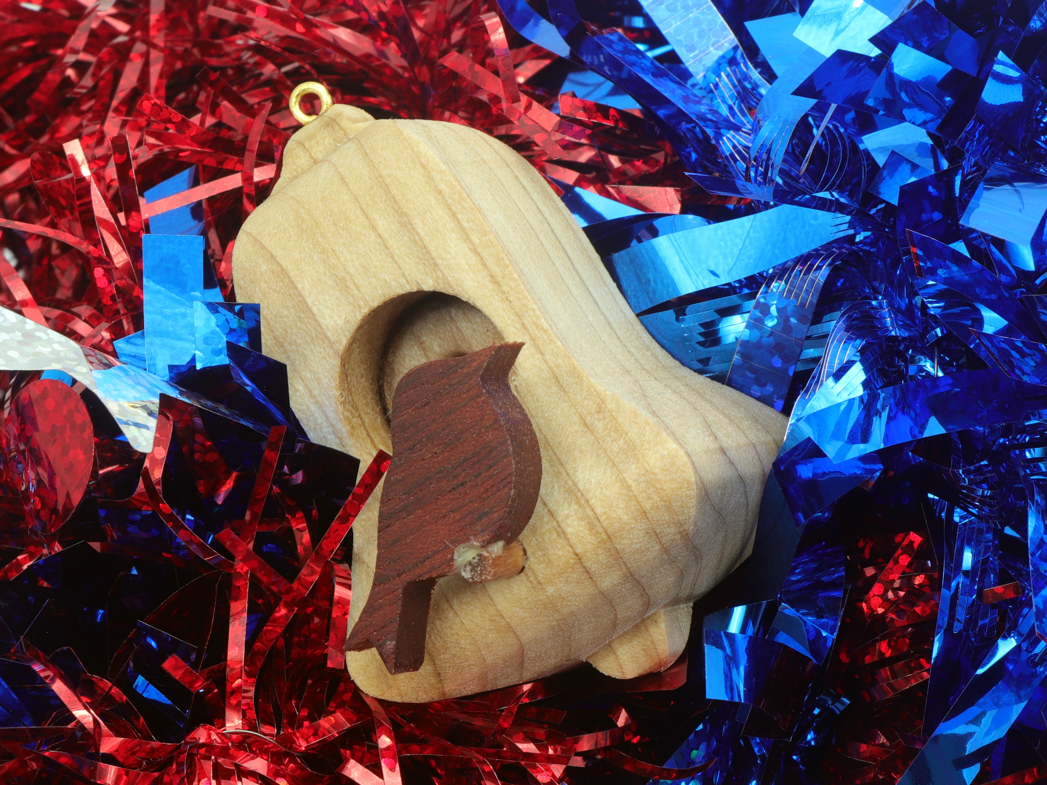 Wood Bell Birdhouse Ornament Handmade from Select Hardwoods And Hand Finished With A Custom Blend Of Mineral Oil And Waxes From My Miniature Birdhouse Ornament Collection