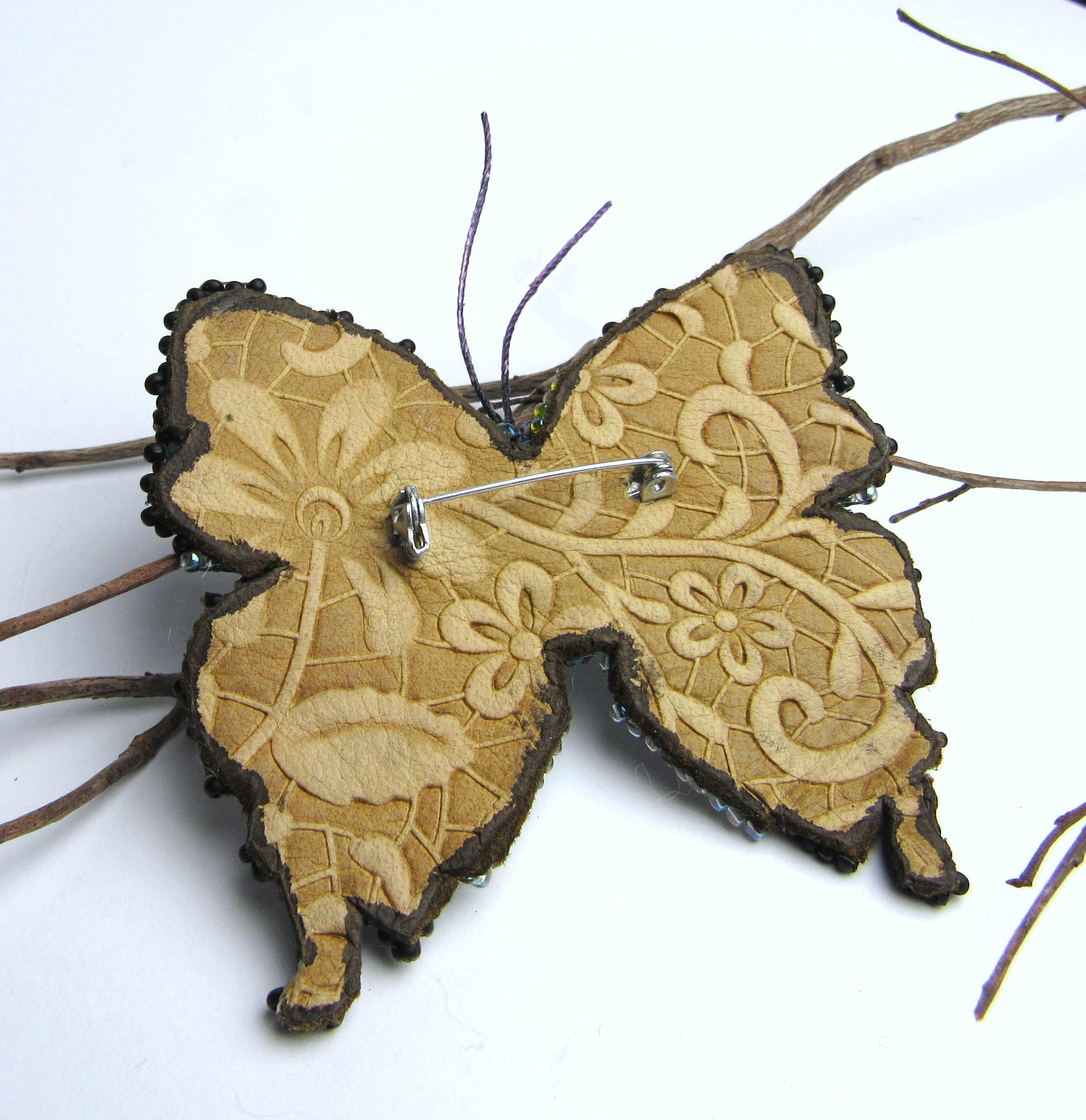 Estatebeads Cloisonné Butterfly Pin Brooch NOS Purple (Plum)