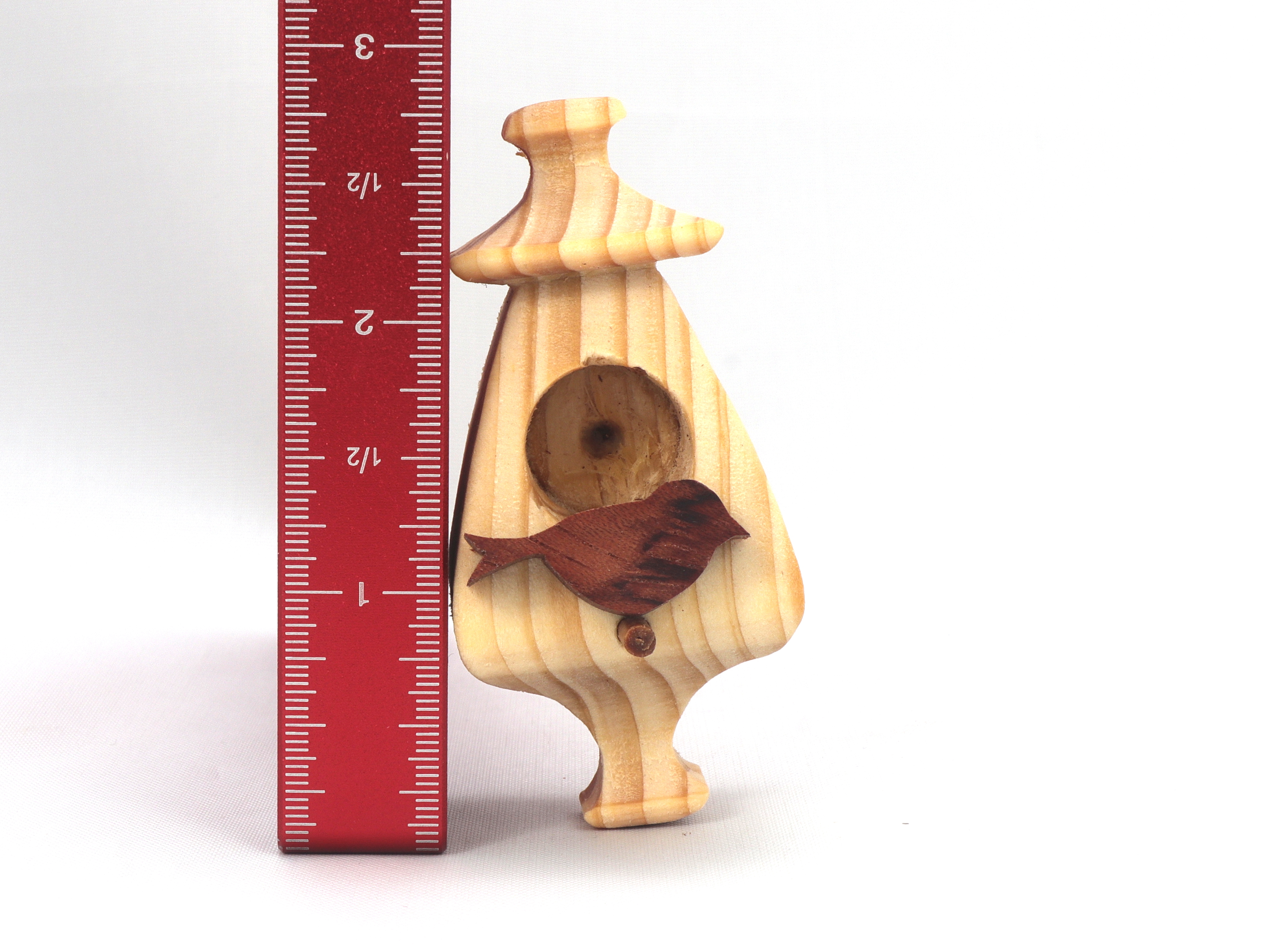 Handmade Wood Miniature Birdhouse Ornament crafted using only the finest select hardwoods and traditional woodworking tools. Each ornament is individually finished with a blend of mineral oil and beeswax to bring out the natural beauty of the wood.