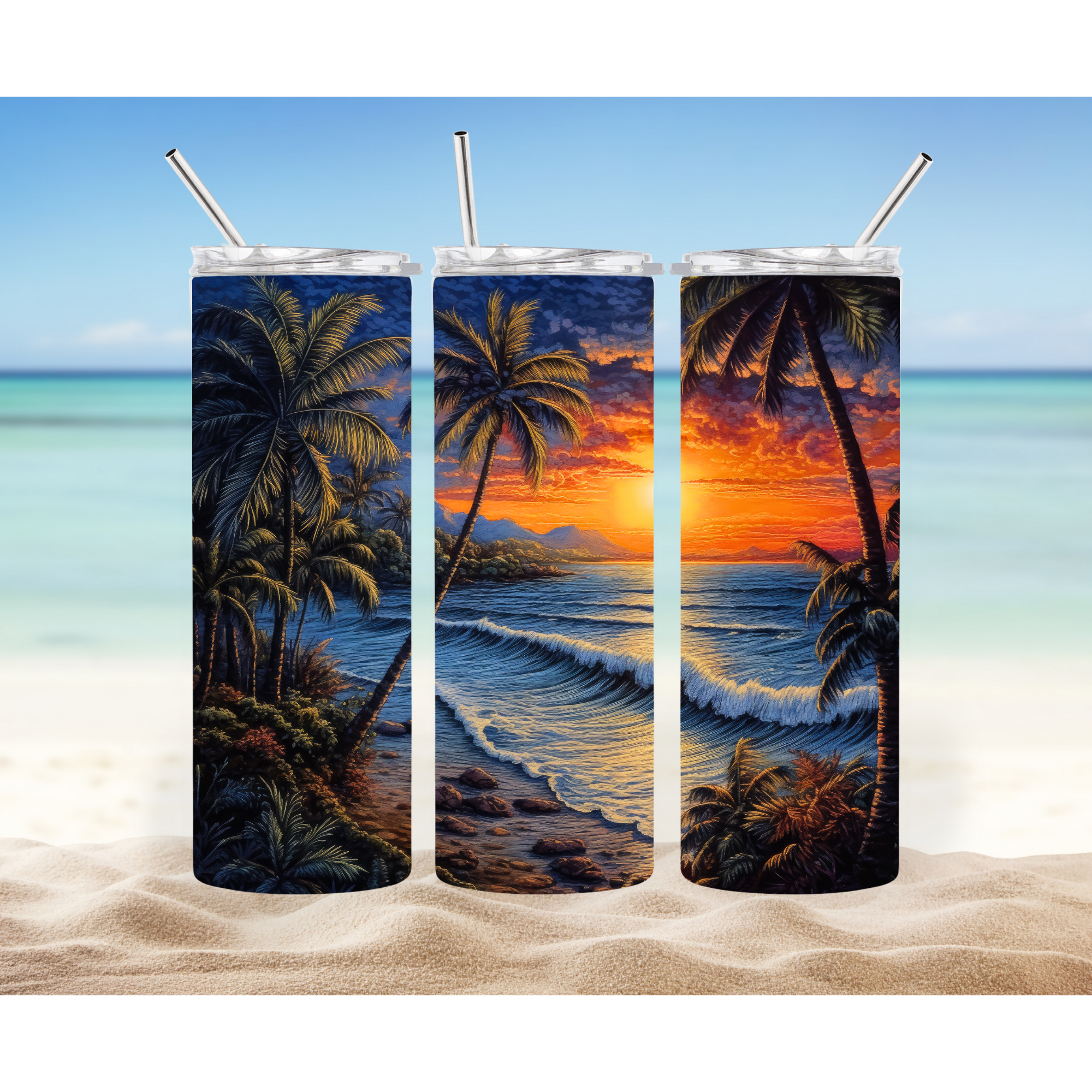 20 oz Sunset beach Tumbler Stainless Steel Hot Cold Coffee Dishwasher safe