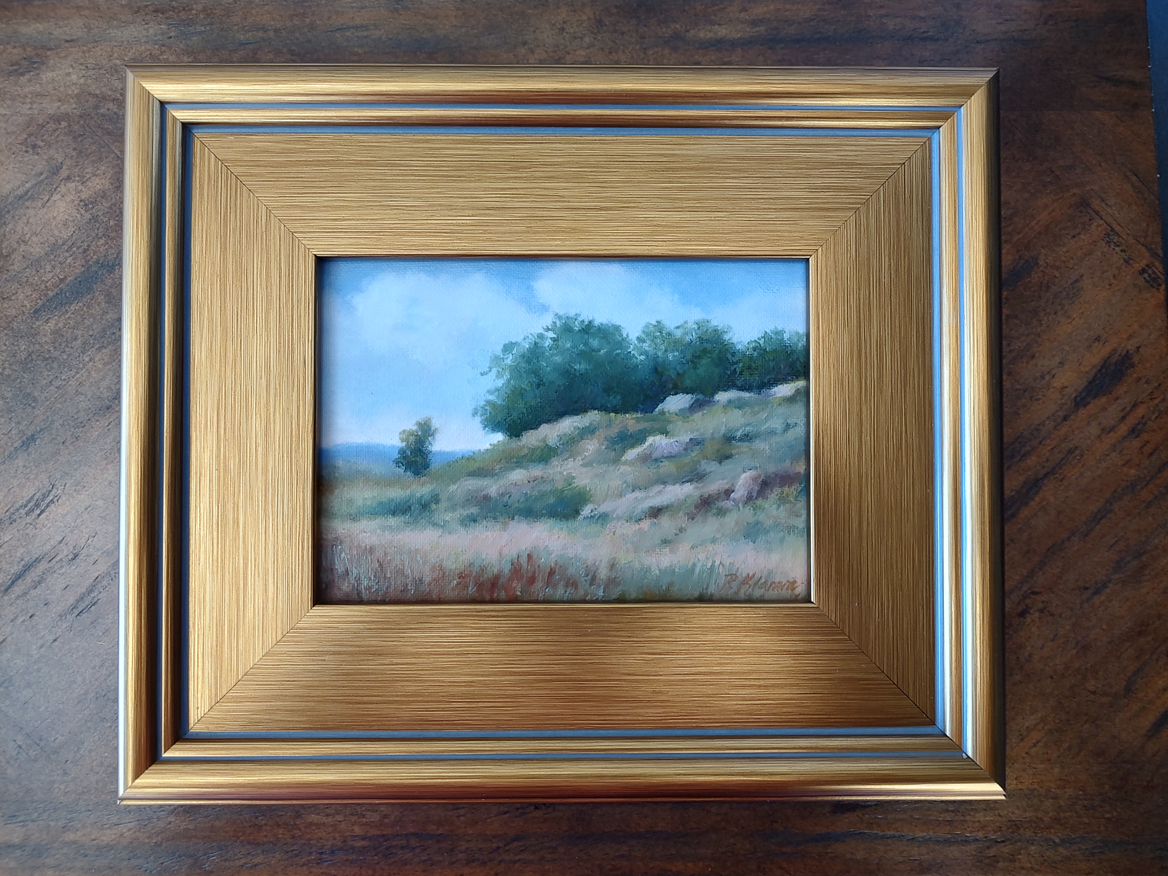 Original Painting of Hillside in Spring — Framed Painting deals on Paper in Cold Wax and Oil