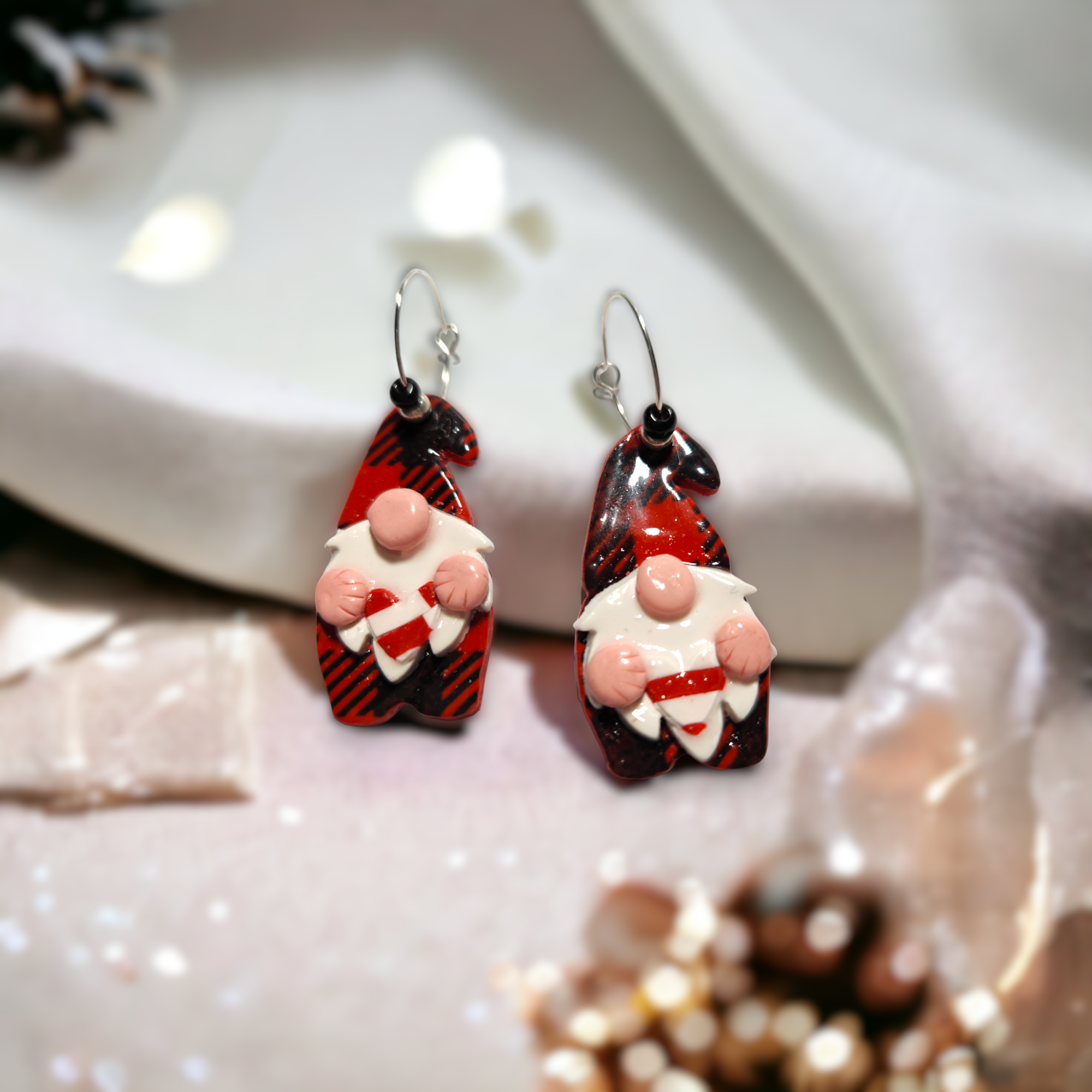 Jewelry :: Earrings :: Dangle & Drop Earrings :: Adorable Polymer Clay  Gnome Dangle Earrings. Hoop ear wires and glass beads. Handcrafted.