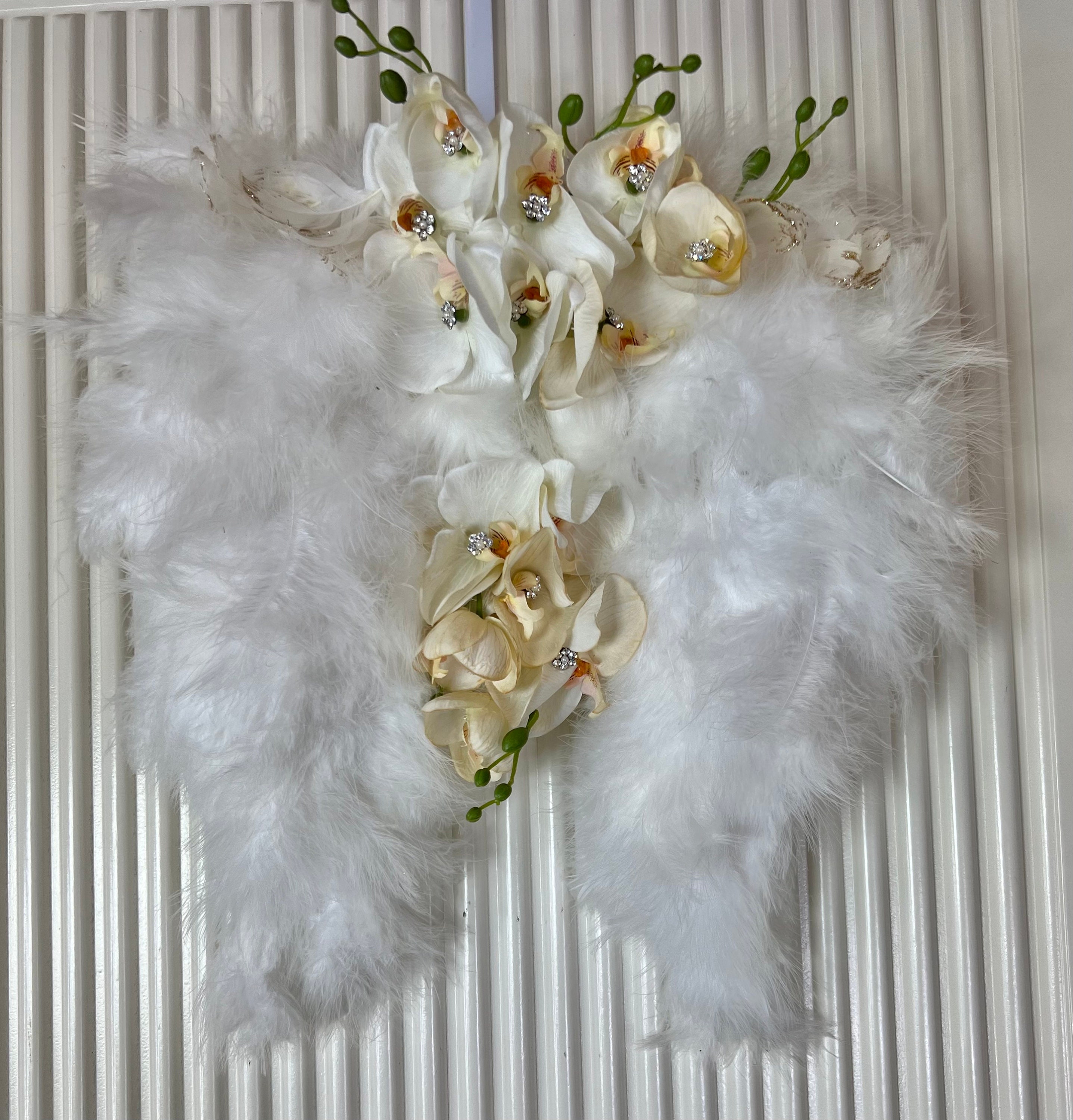 White washed angel top wings floral wreath