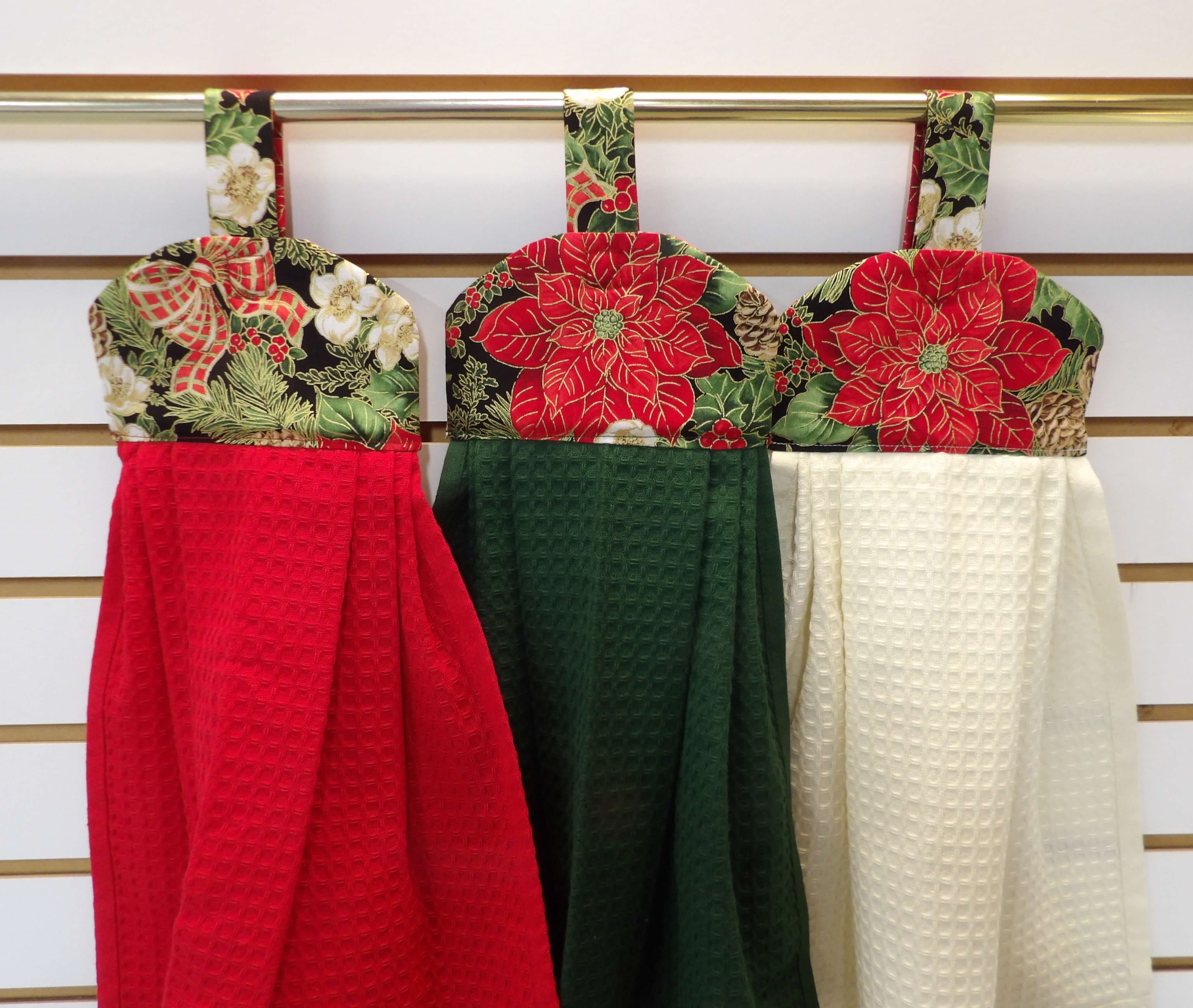 Red Poinsettia Hanging Towel With Holder, Holly Berry Bathroom Hanging Loop Hand  Towels With Snap, Pretty Hand & Dish Hanging Kitchen Towel 