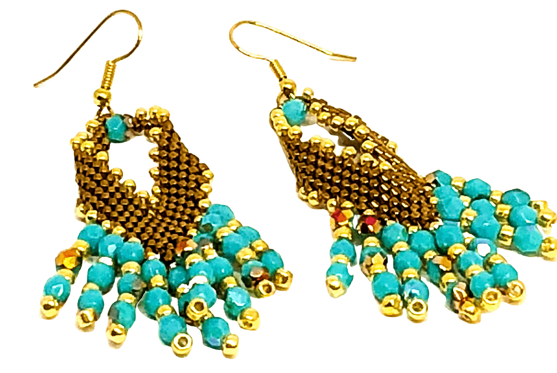 Bronze Turquoise Russian Leaf Drops Earrings