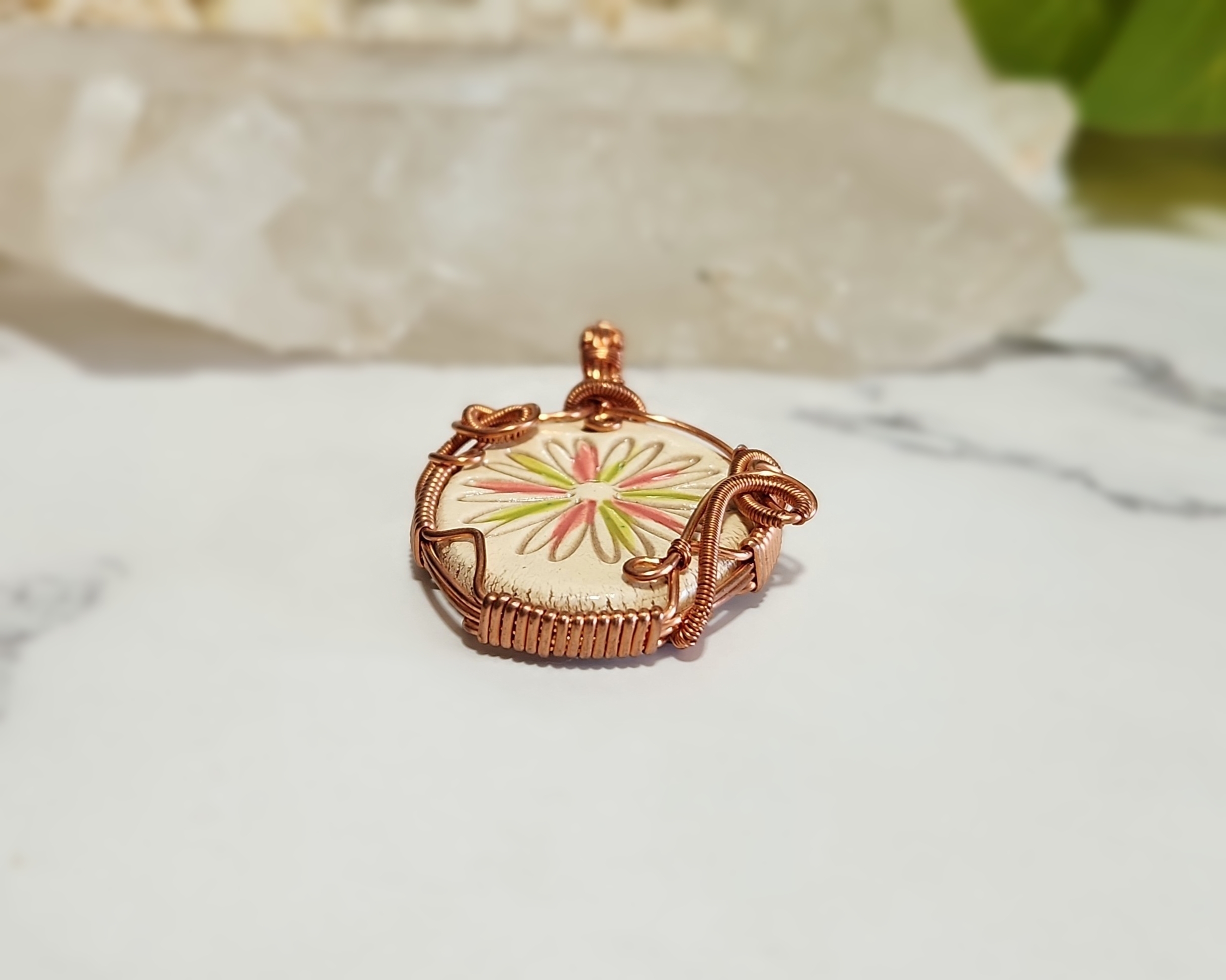 Flower Pottery Copper Wire Wrapped Pendant