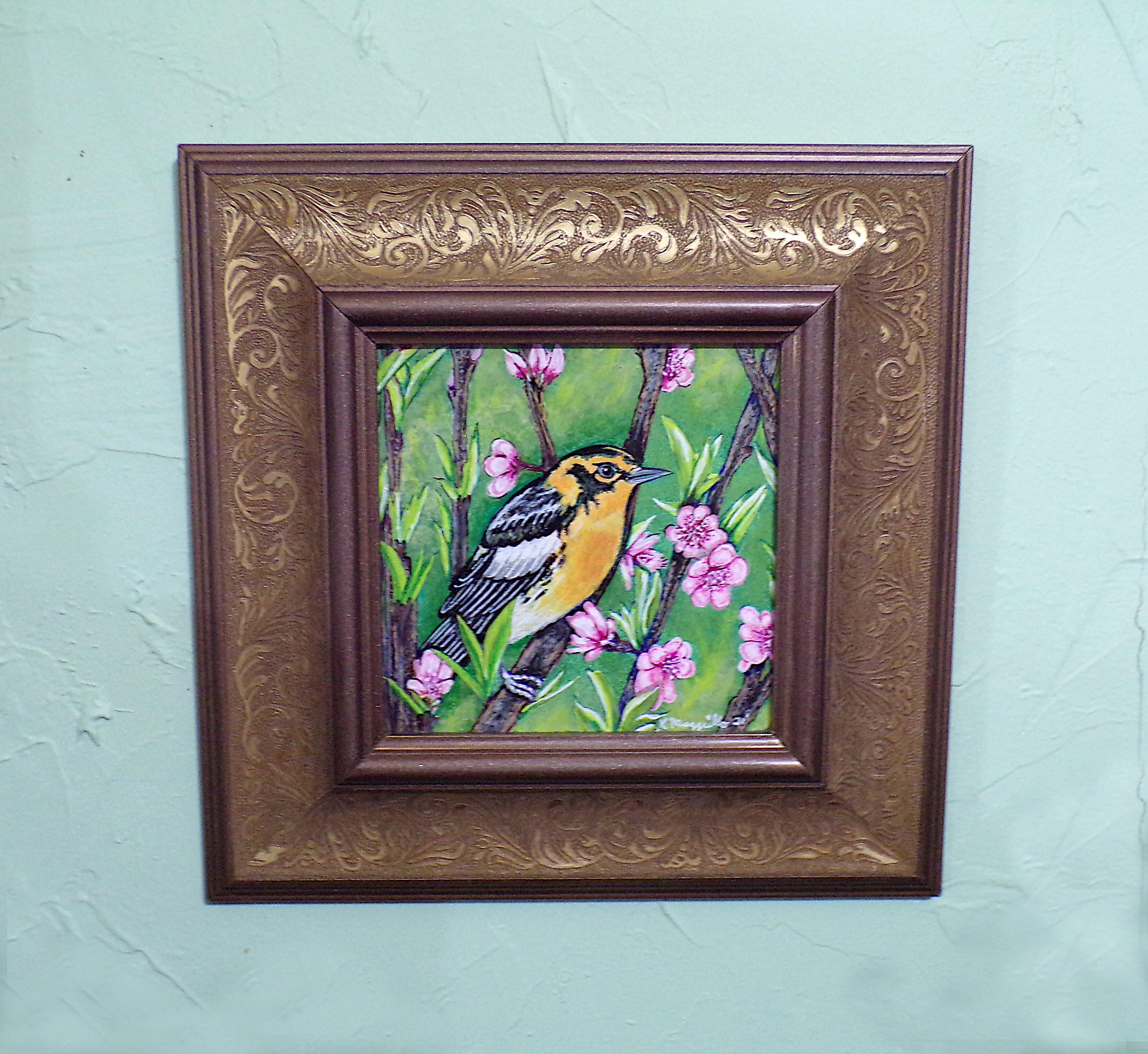 Blackburnian Warbler Bird satin  oil Painting