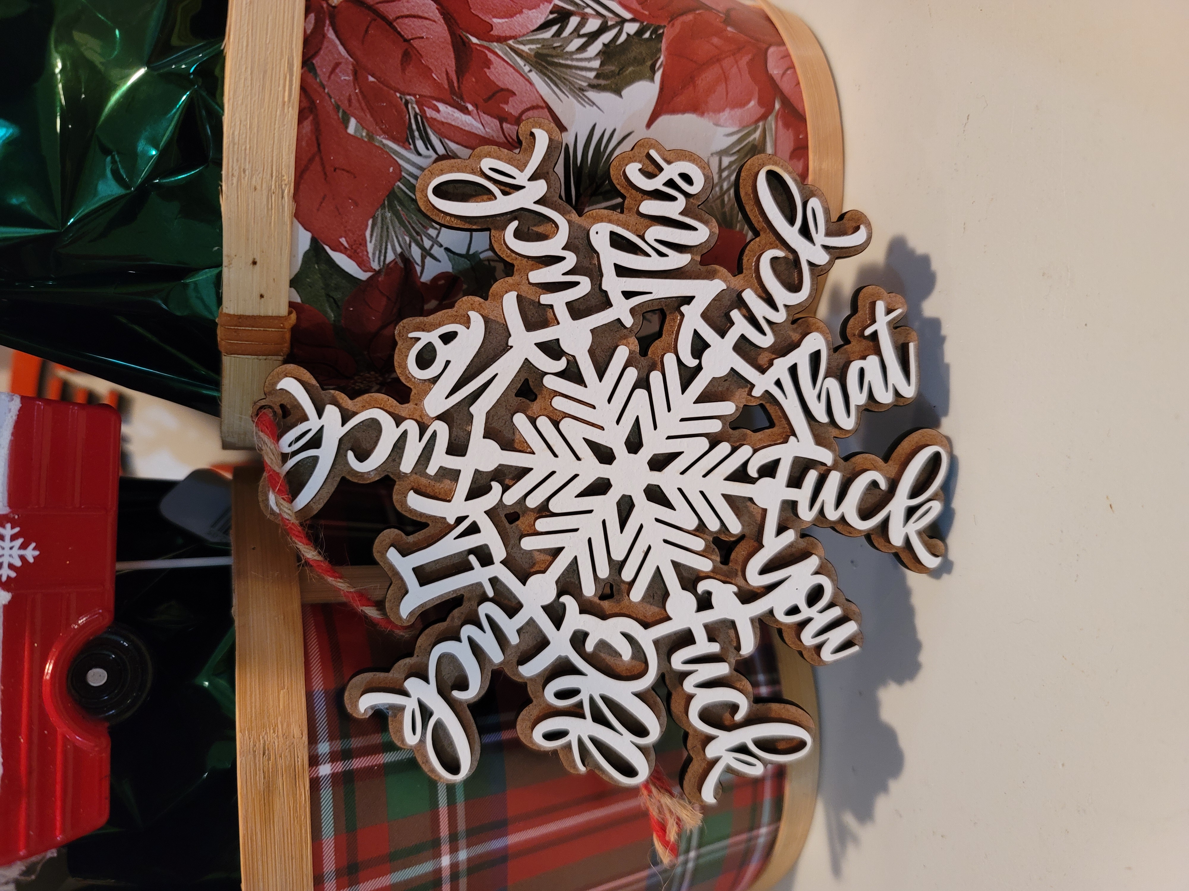 Funny Christmas Ornament,fuck Snowflake Christmas Ornament,perfect Ornament  For Annual Summary,wooden Hanging Snowflake Christmas Pendant
