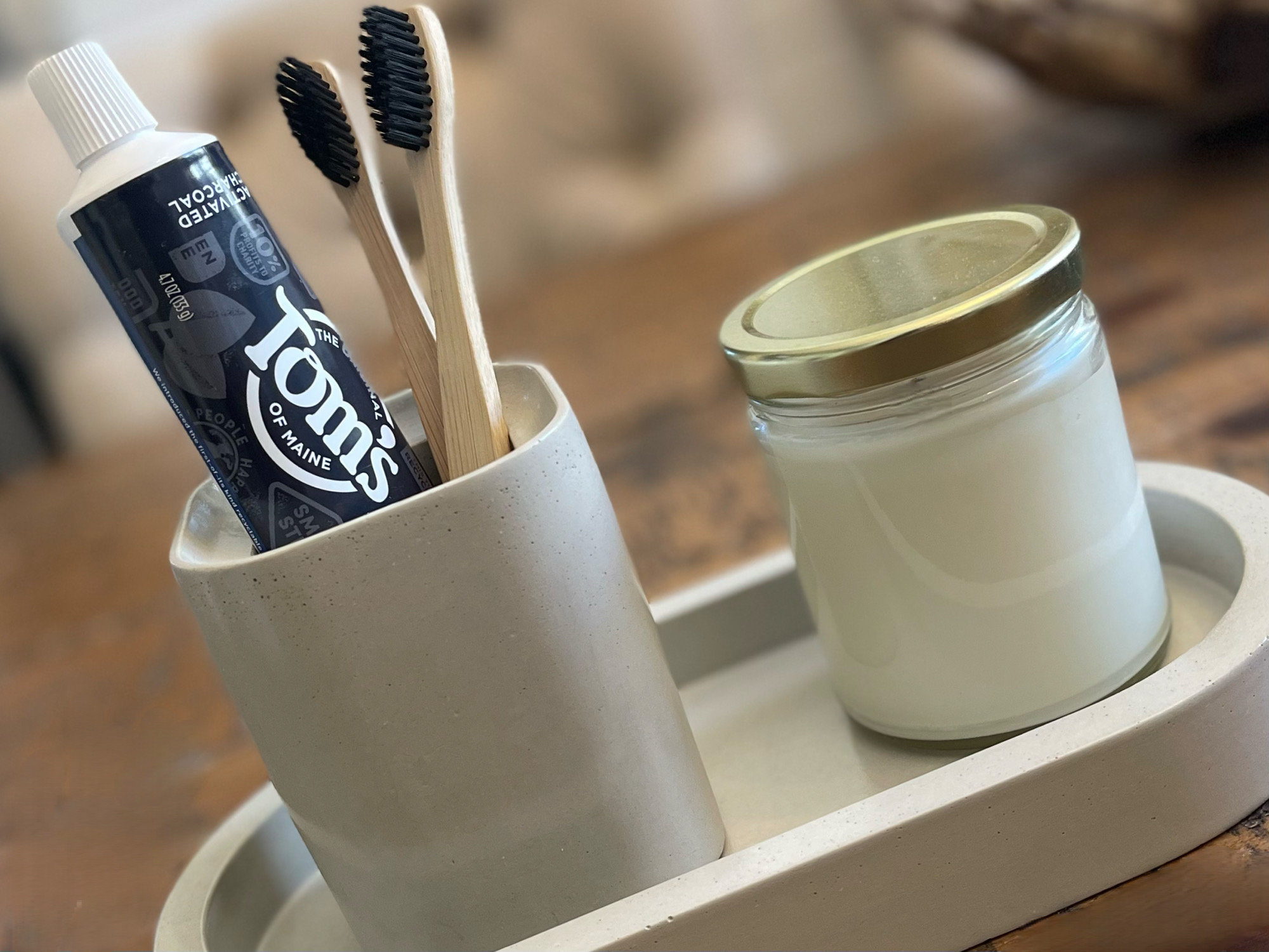 Concrete Tray and Toothbrush Holder 