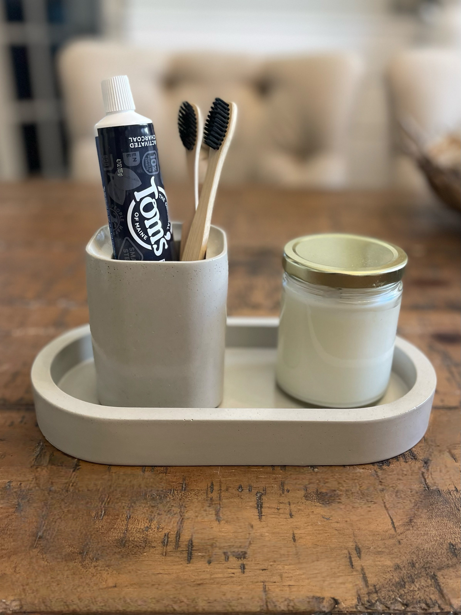 Concrete Tray and Toothbrush Holder 