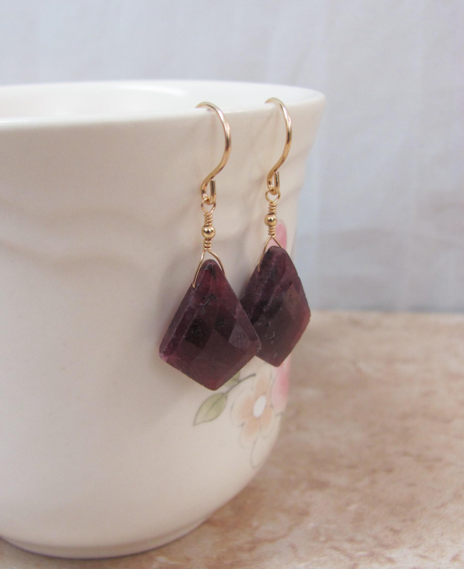 Raw Stone Earrings with Natural Ruby Gemstones