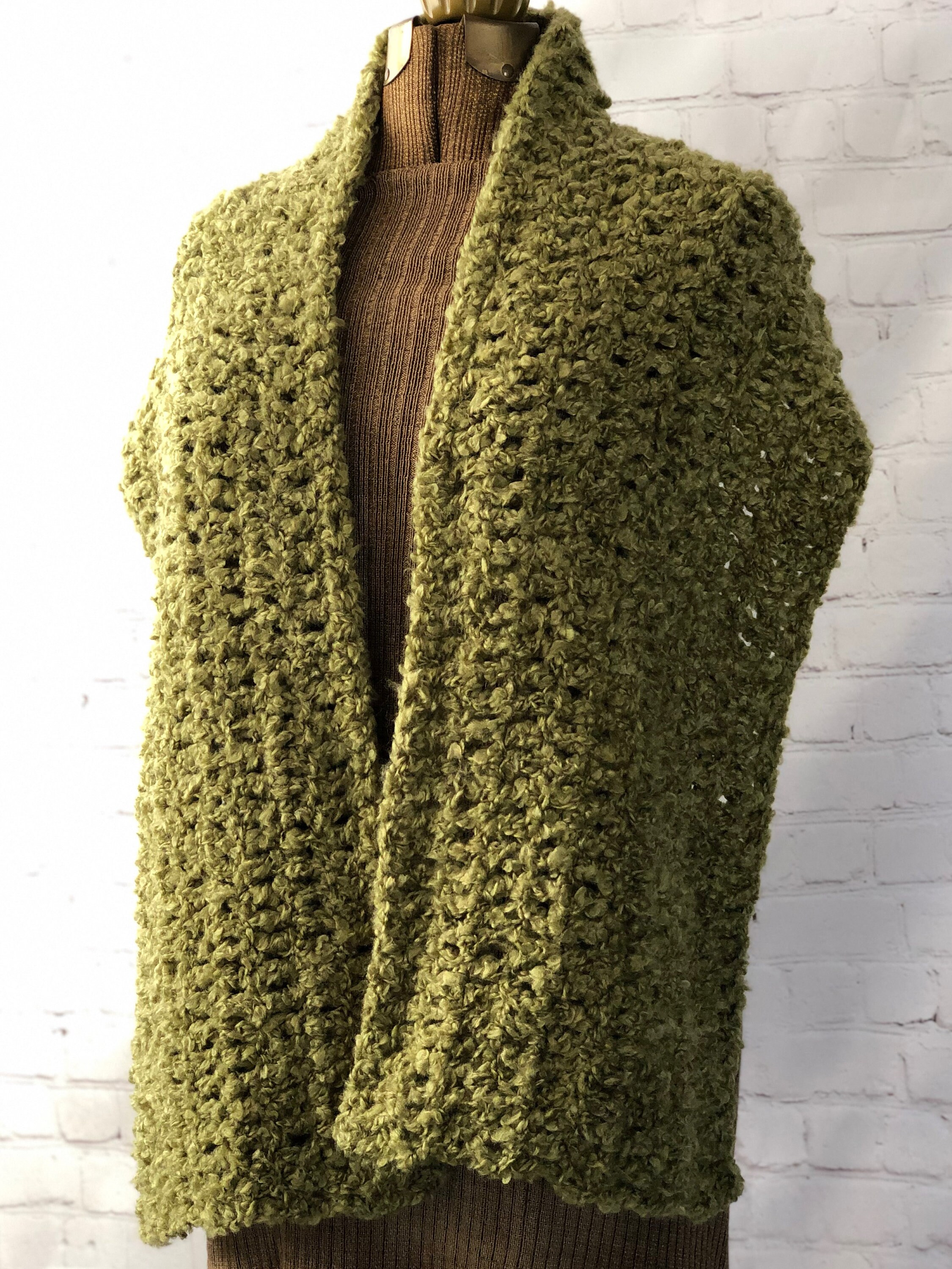 Crochet Pocket Scarf, Crochet, Scarf, Pockets, Fall, Cozy, Soft, outlet Green, Shawl, accessory, fringe, retirement gift, birthday gift, wraps