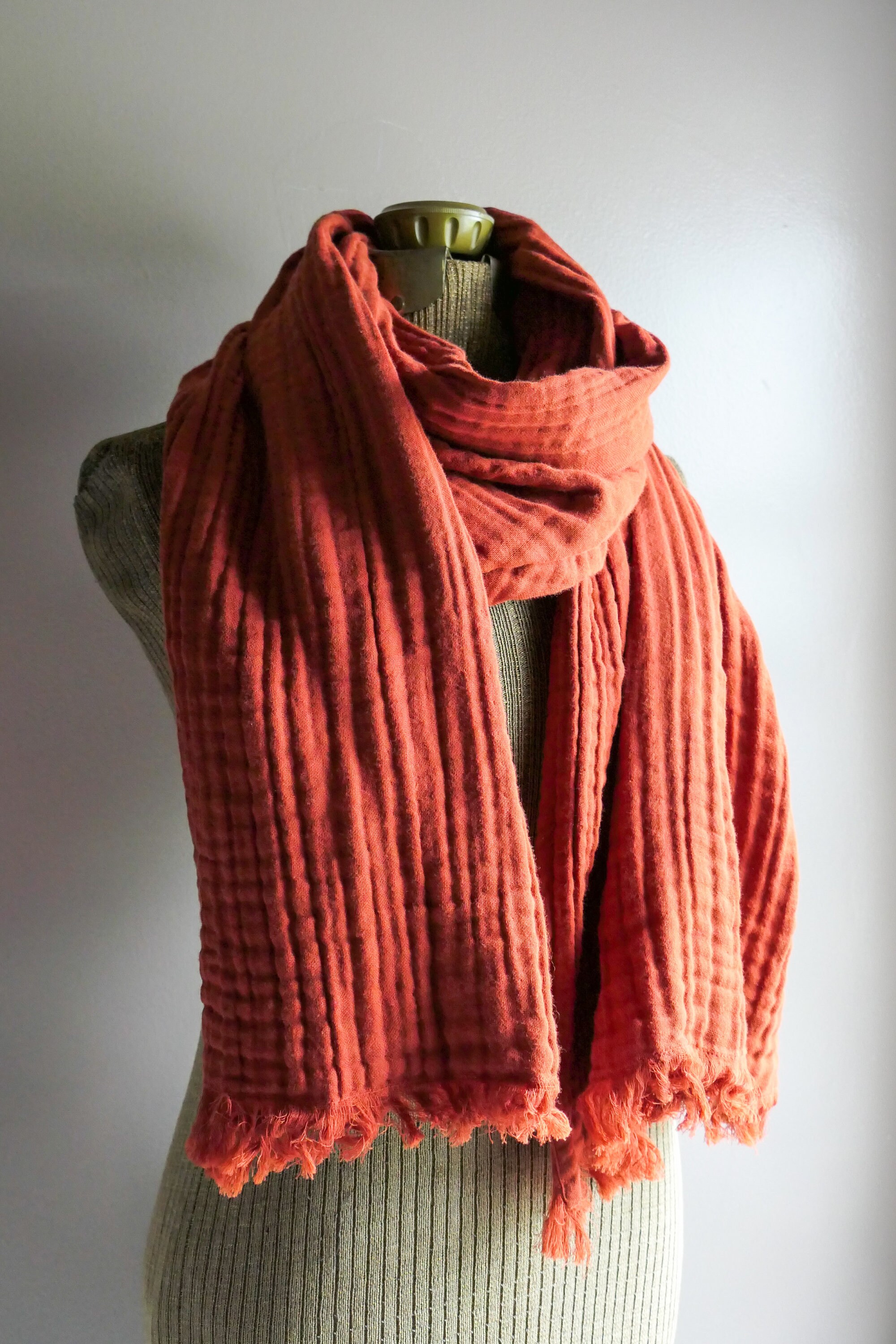 Homemade shops Knit Classic Rich Red Scarf With Fringe