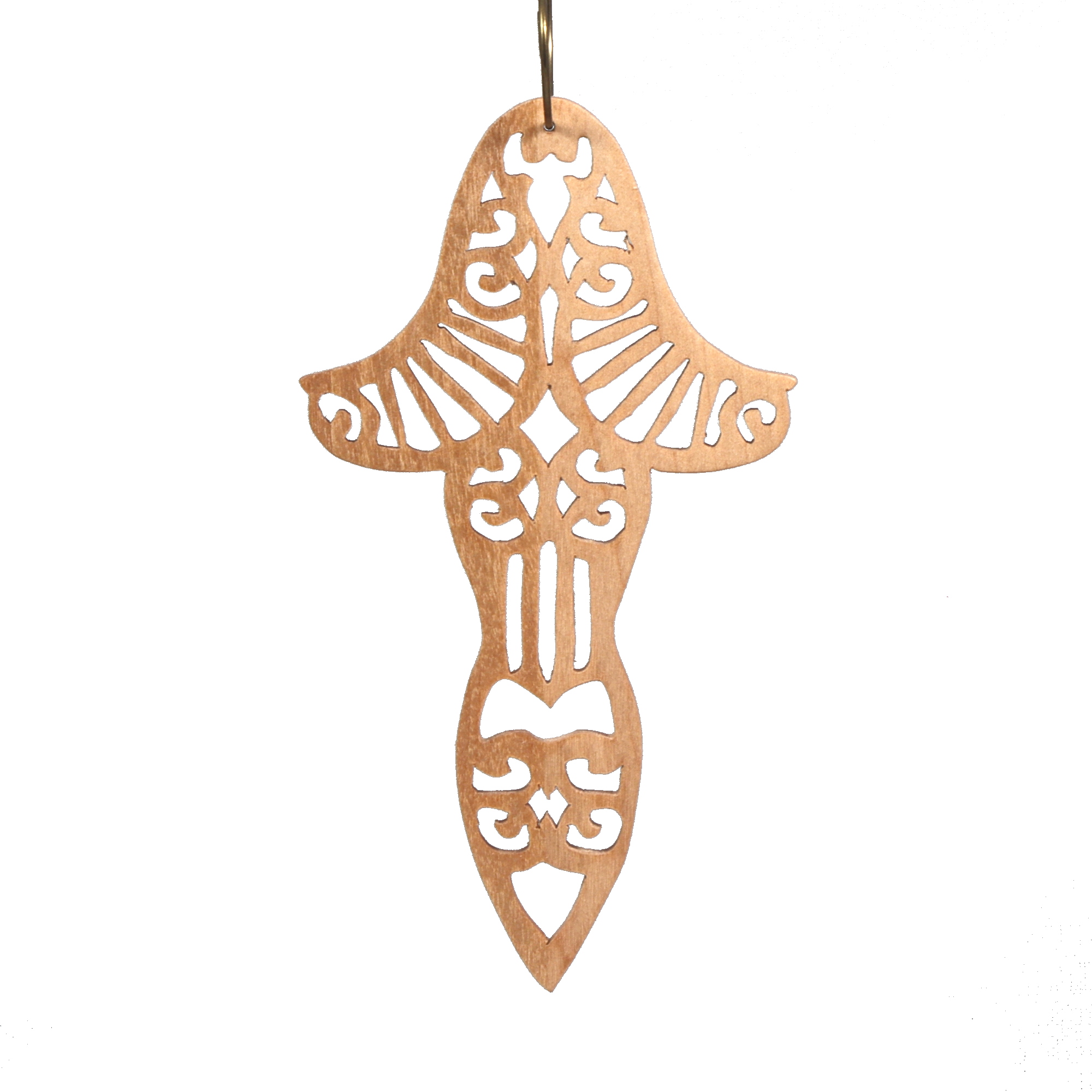 Handmade Wood Fretwork Victorian Icicle style Christmas tree ornament hand finished with clear shellac.