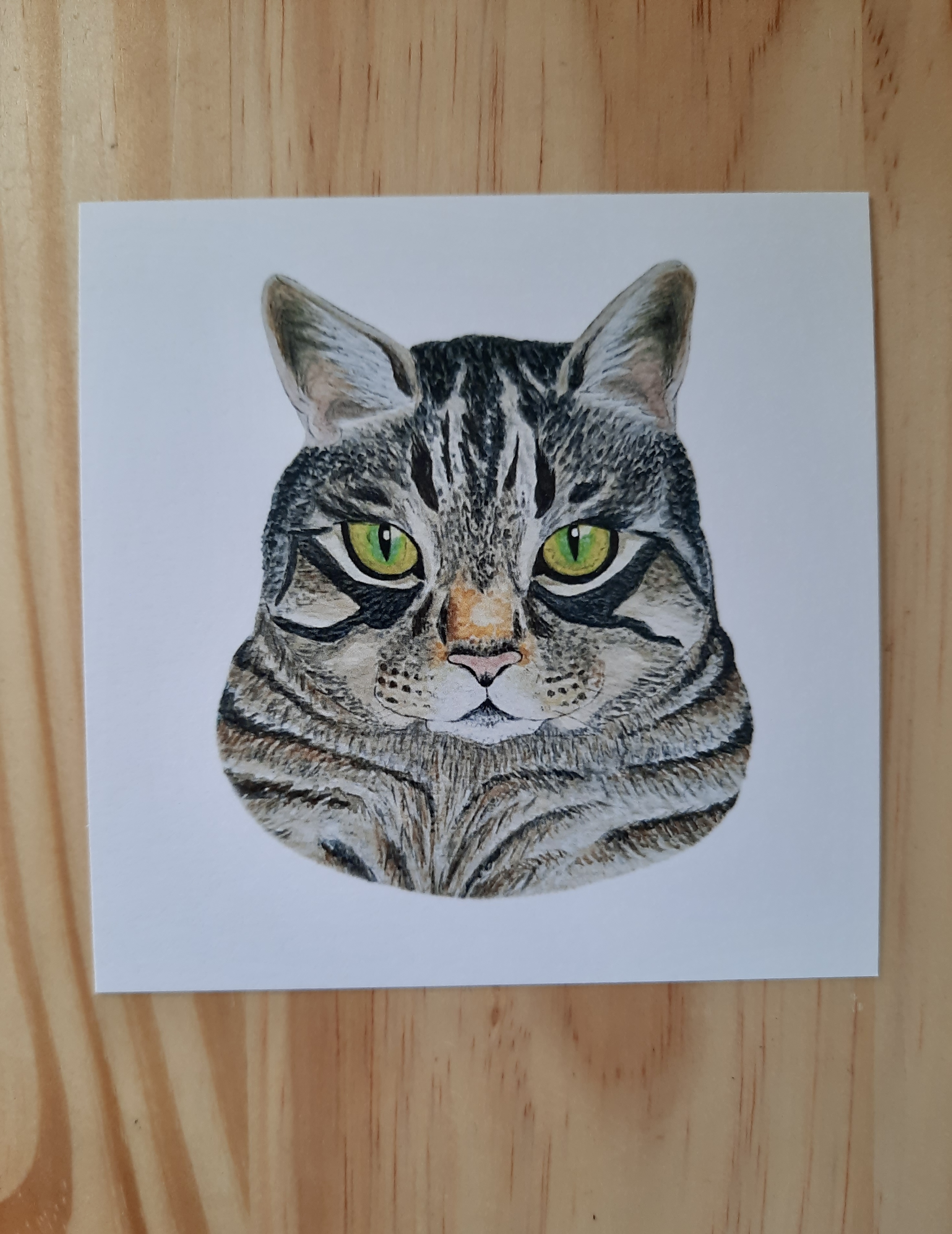 Fine Art & Collectibles :: Art Prints :: Cat Mini Eco Art Print with Wooden  Stand 4” x 4”, 100% PCW Recycled Card Stock