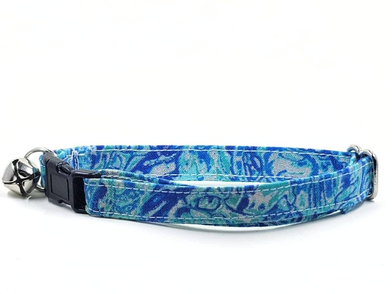 Products Breakaway Cat Collars "Swirled Mist Teal & Green", Washable Collar Cats Small