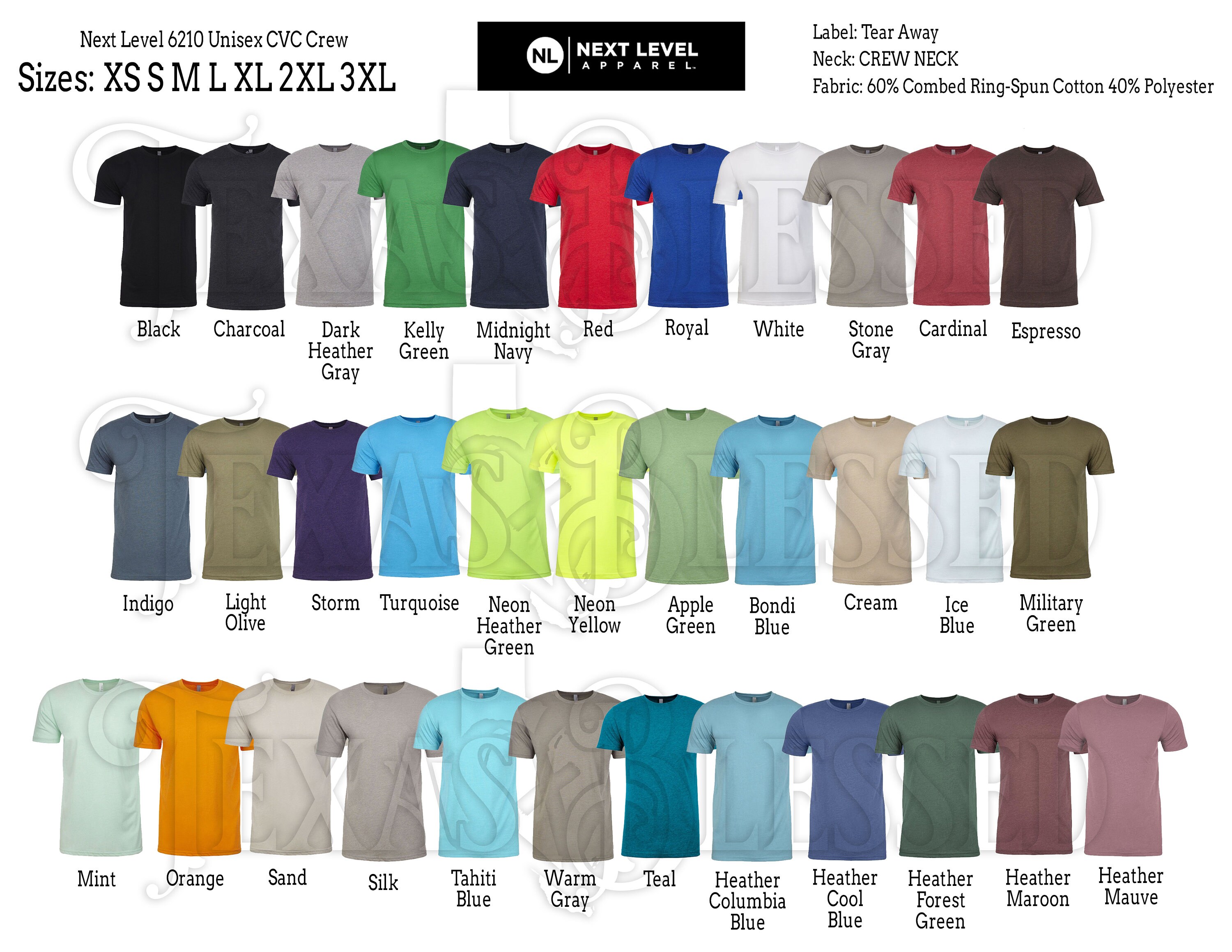 Products :: Next level 6210 Unisex CVC Crew T-shirt Color Chart | Every ...