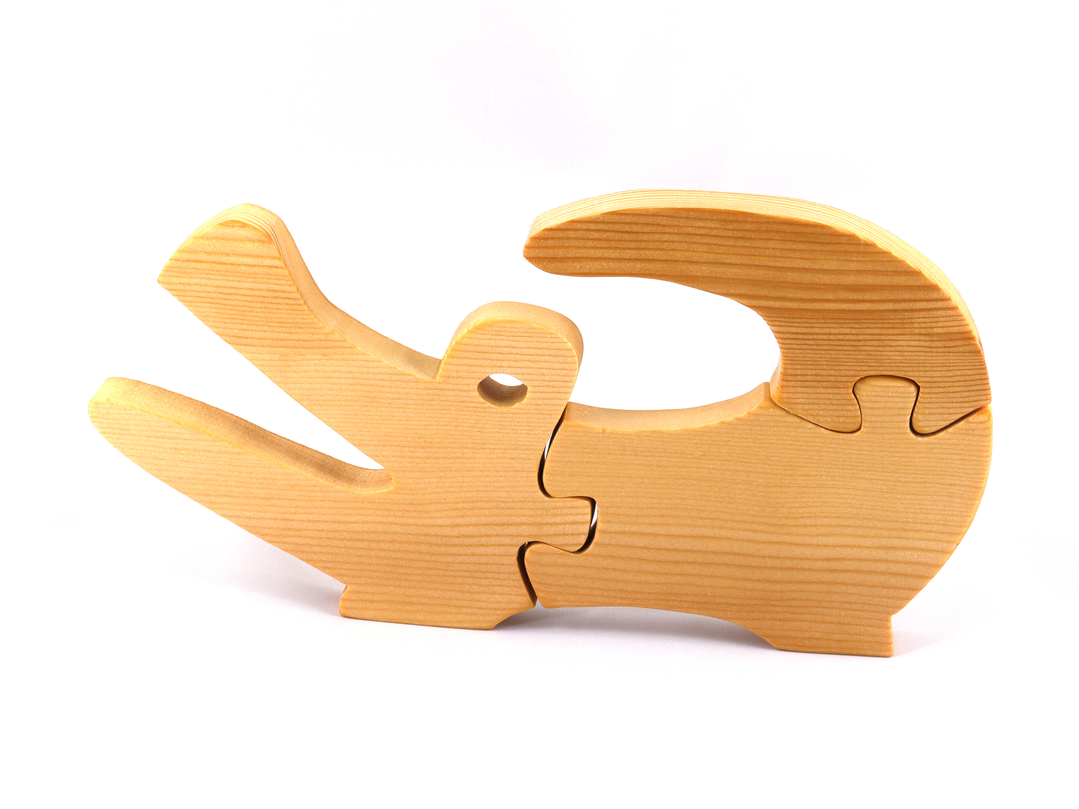 A 10-inch long wooden alligator puzzle for younger kids handmade and smoothly finished. This simple puzzle has three pieces, easy-to-grasp, interlocking, chunky, freestanding pieces. It is made to order.